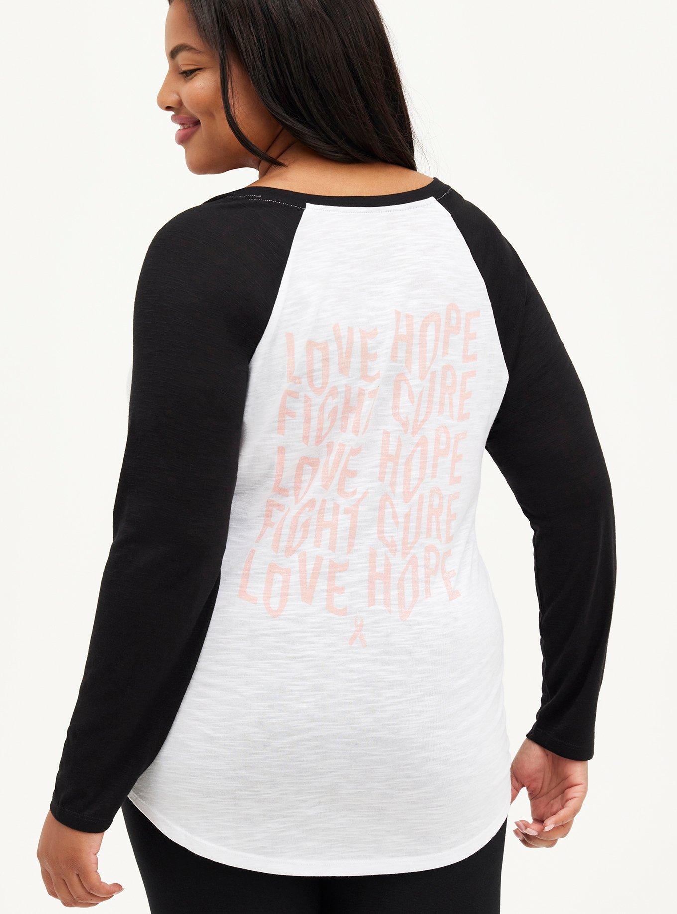 Breast Cancer Awareness Classic Raglan Tee - Love Hope Fight White & Black, BRIGHT WHITE, alternate