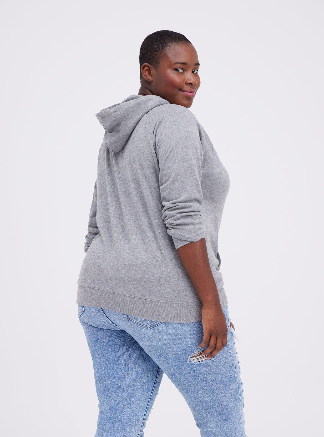 Plus Size Breast Cancer Awareness Hoodie - Cozy Fleece Tattoo Girl Grey, MEDIUM HEATHER GREY, alternate