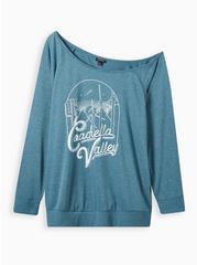 Graphic Classic Fit Lt Weight French Terry Off-Shoulder Sweatshirt, COACHELLA BLUE WASH, hi-res