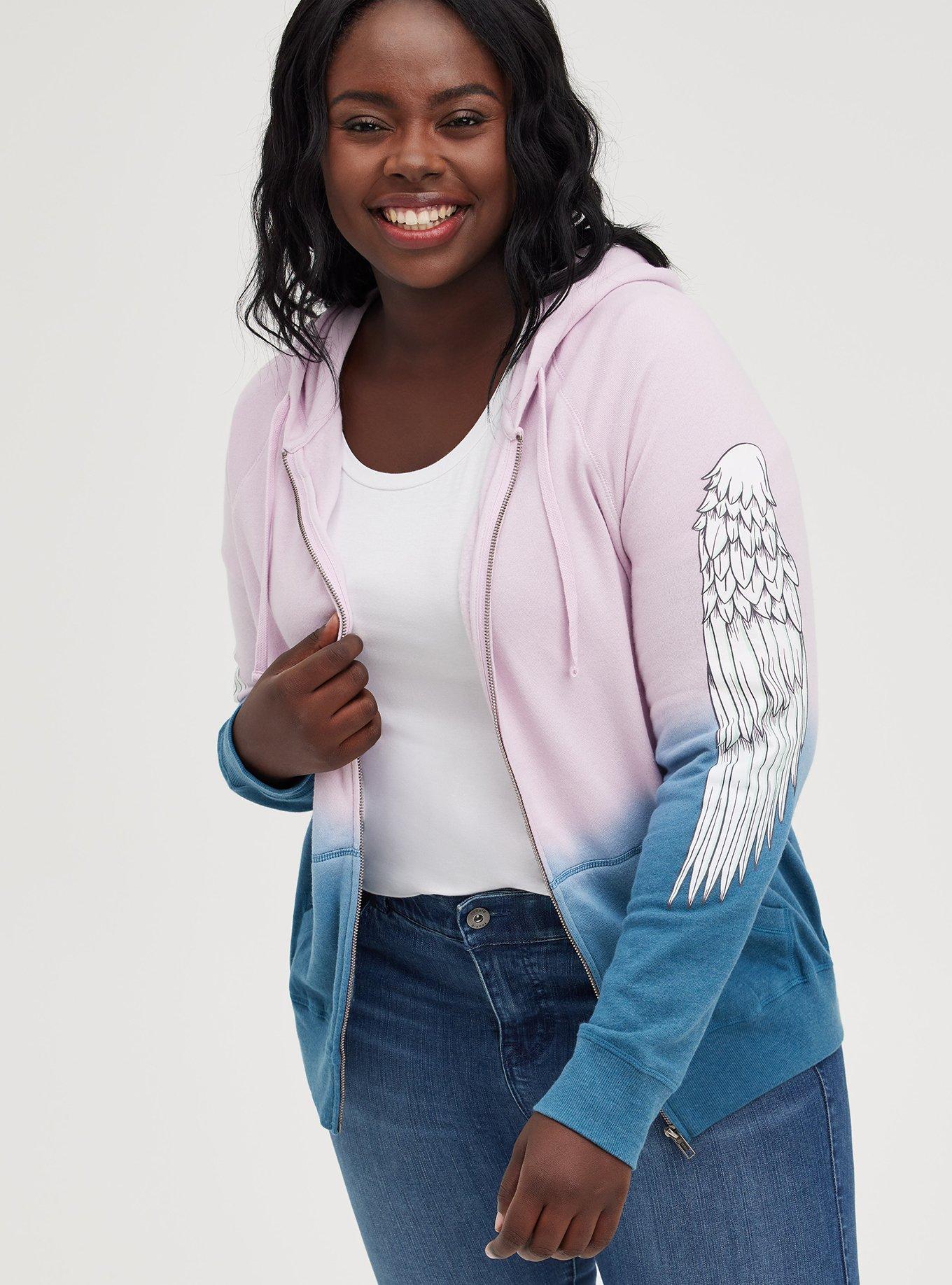 Plus Size Zip Up Hoodie Cozy Fleece Wings Dip Dye Orchid Torrid