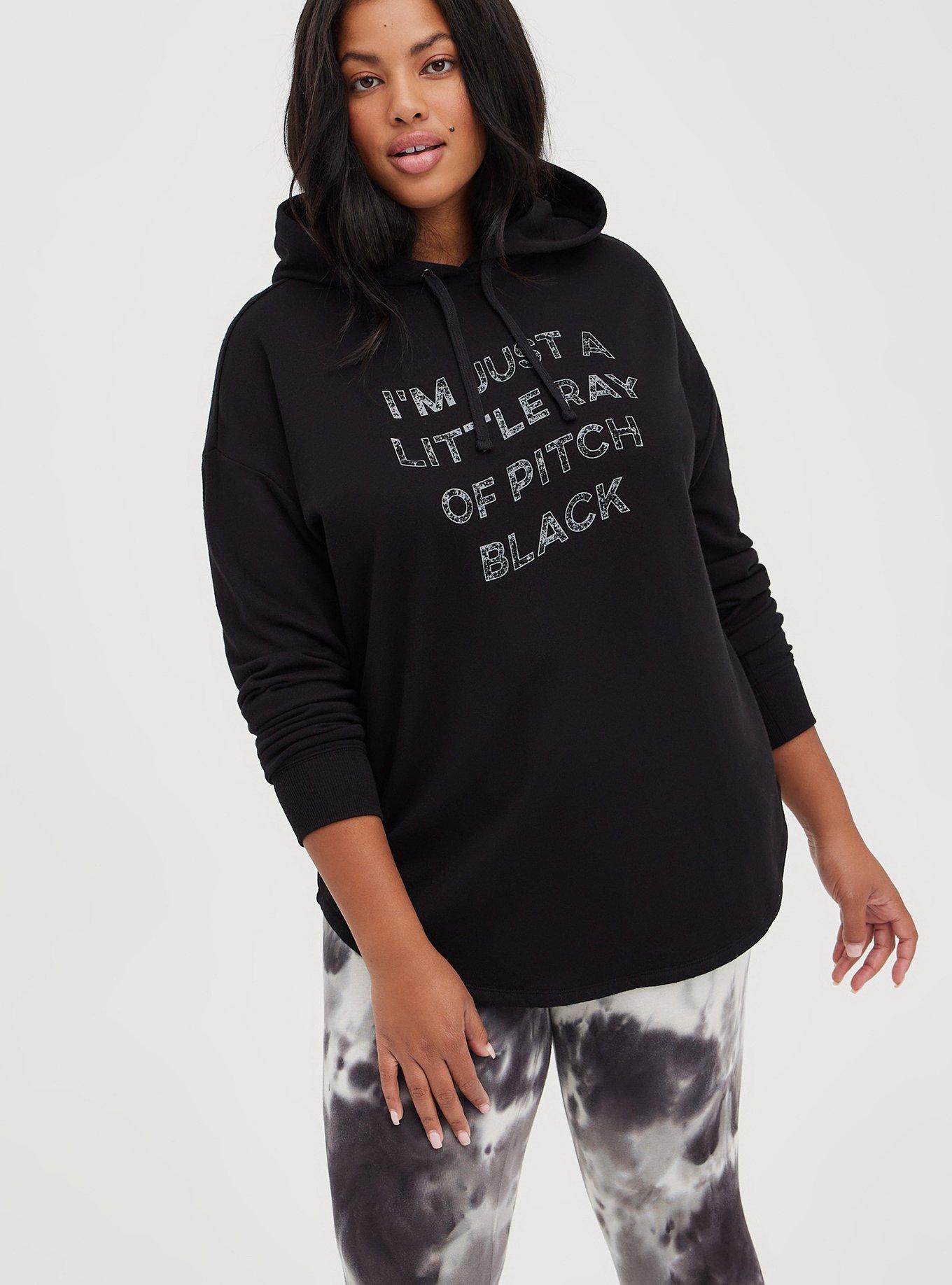 Plus Size - Relaxed Drop Shoulder Hoodie - Cozy Fleece Little Ray Black -  Torrid