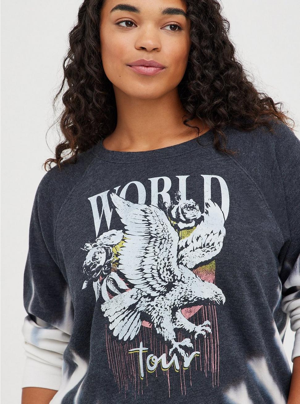 Plus Size - Sweatshirt - Cozy Fleece Eagle Tie-Dye Black & White - Torrid
