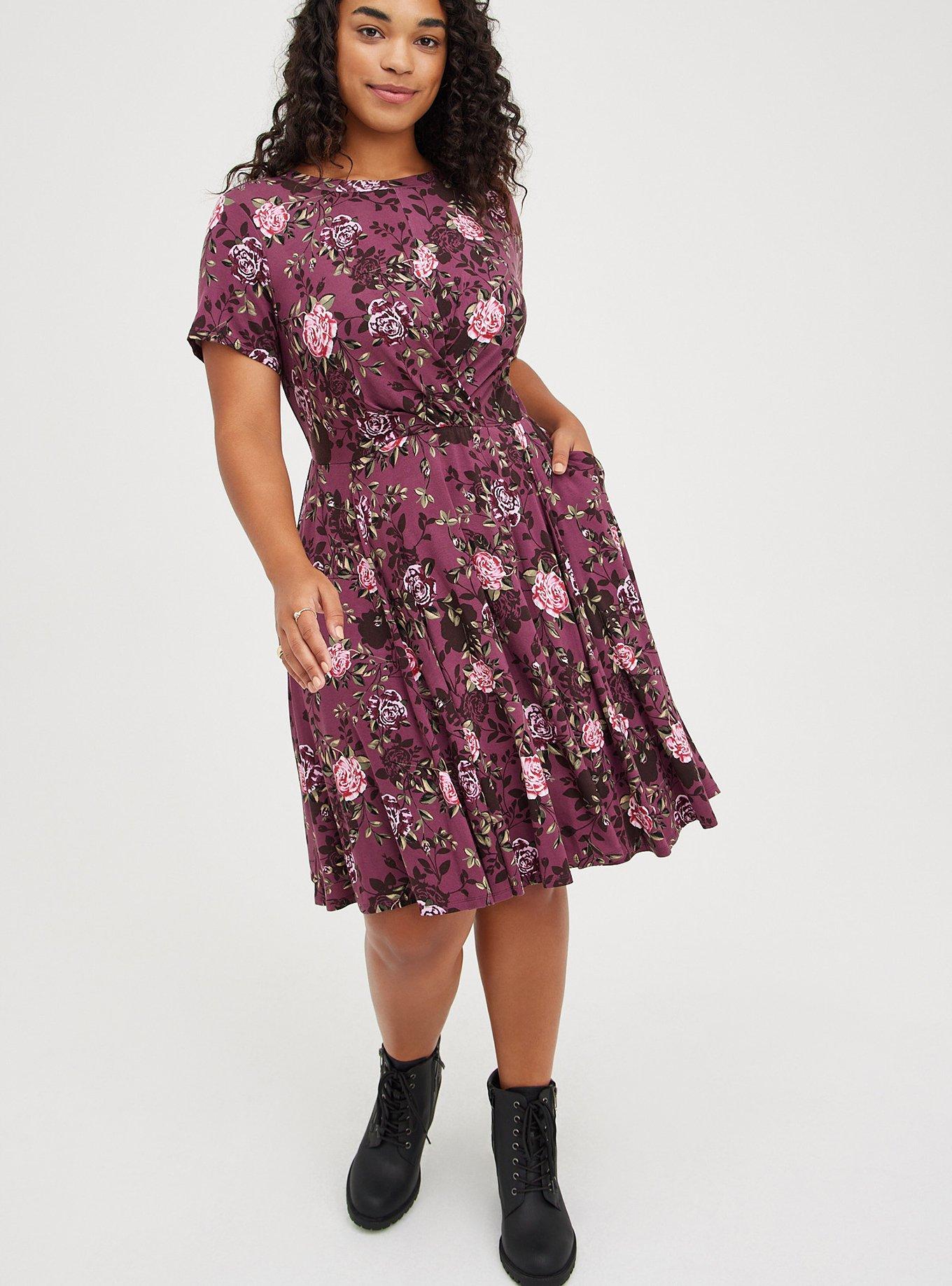 At The Knee Super Soft Drape Front Skater Dress