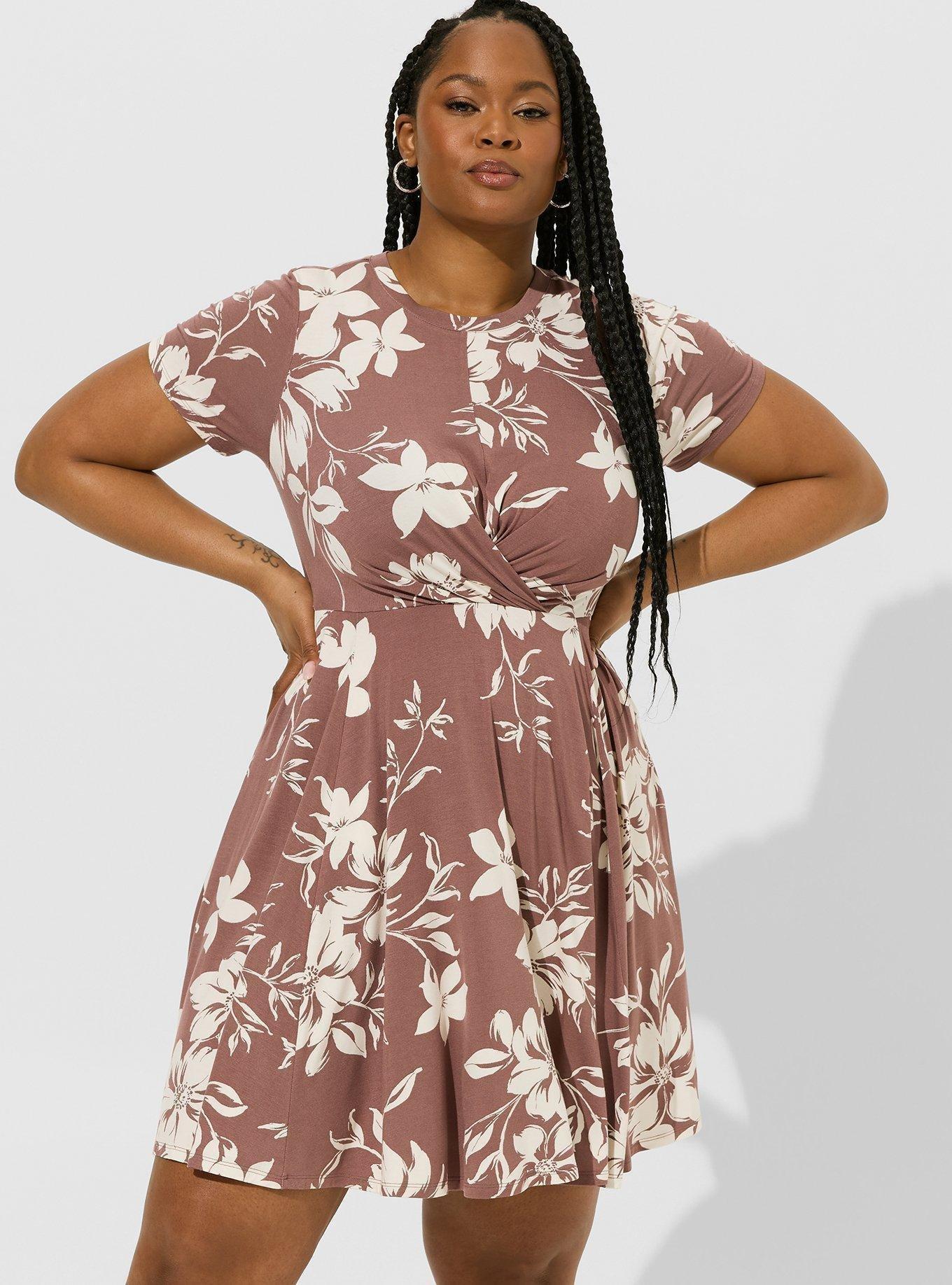 plus size brown skater dress Plus Size Brown Skater Dress V-Neck Three-Quarter Sleeve Button | You + All  | Shop Online
