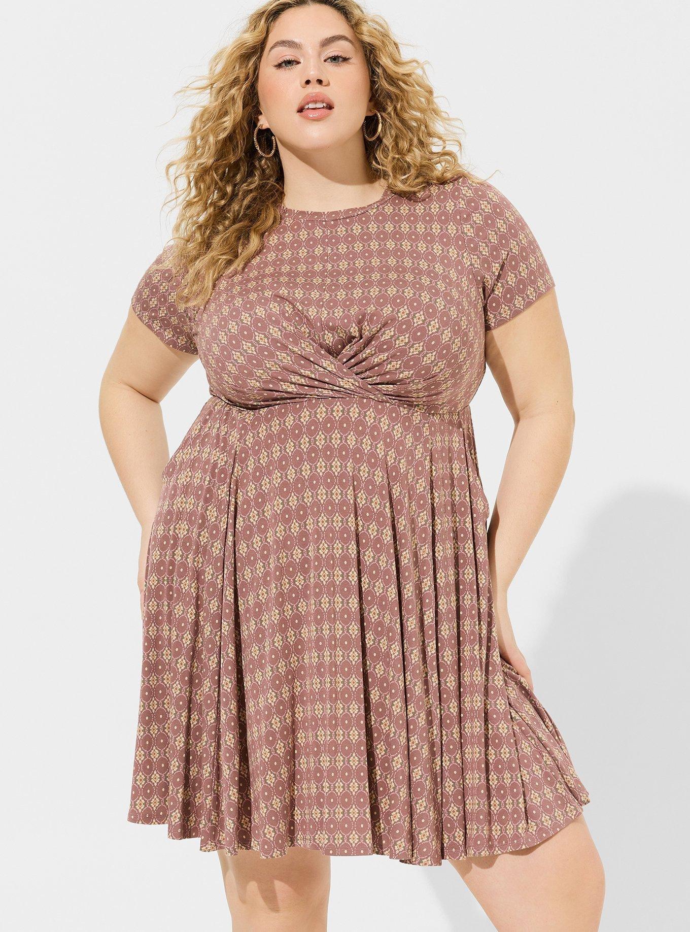 Plus Size - Mini Challis Shirred-Front Skater Dress - Torrid