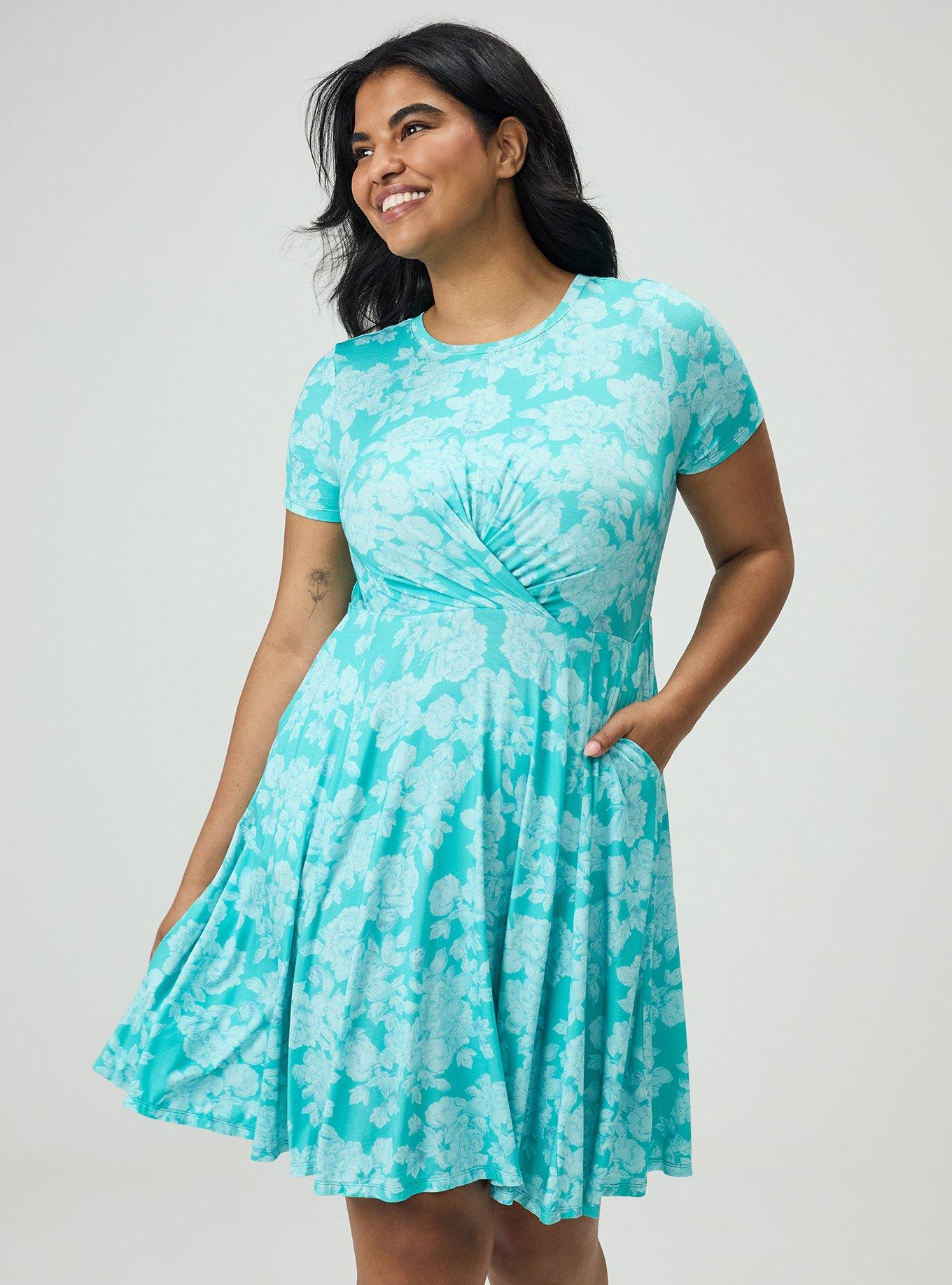 Skater Mini Dress, ANGELS FLORAL TEAL, hi-res