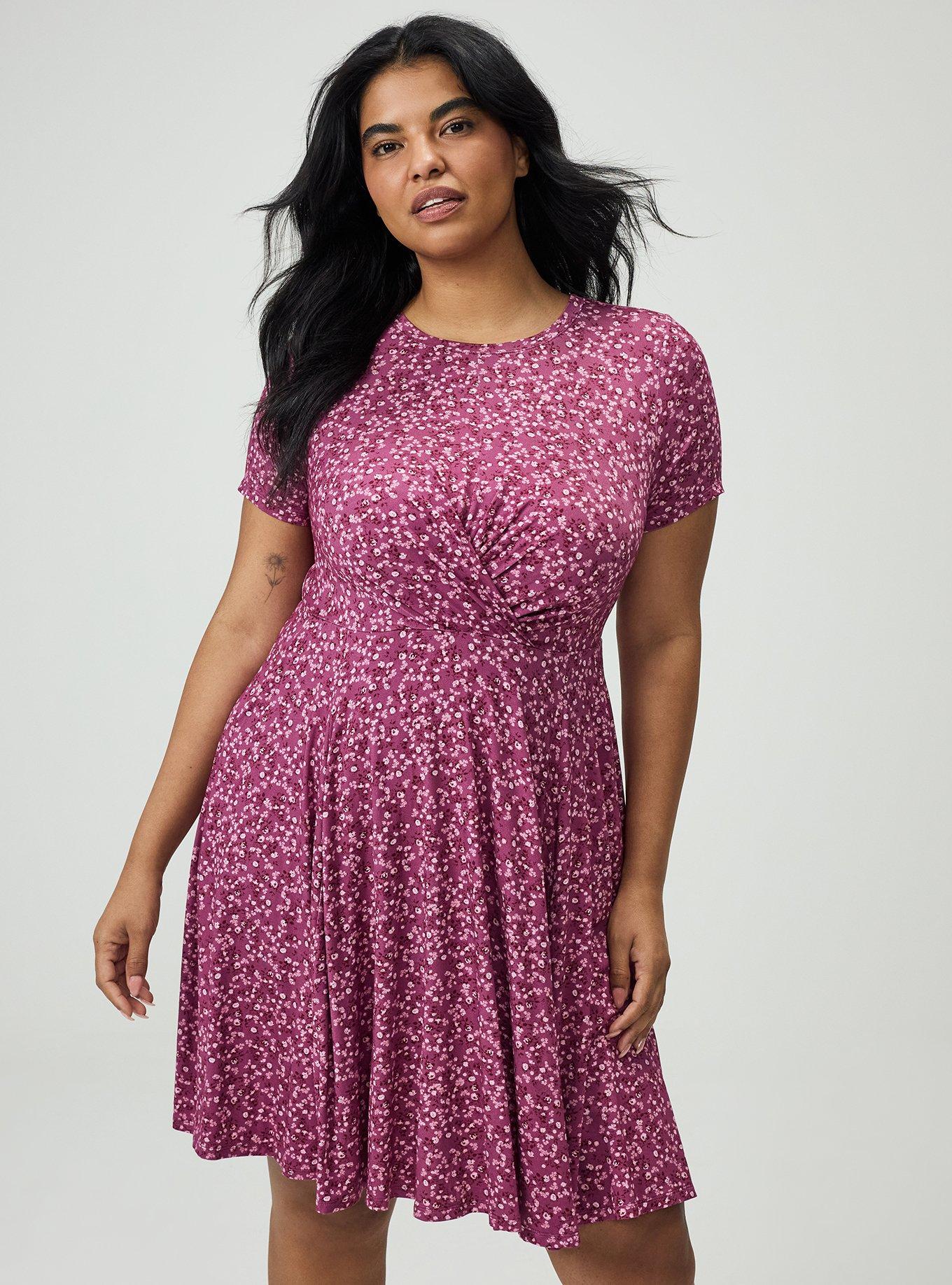 Skater Mini Dress, PAINTED DITSY FLORAL PLUM, hi-res