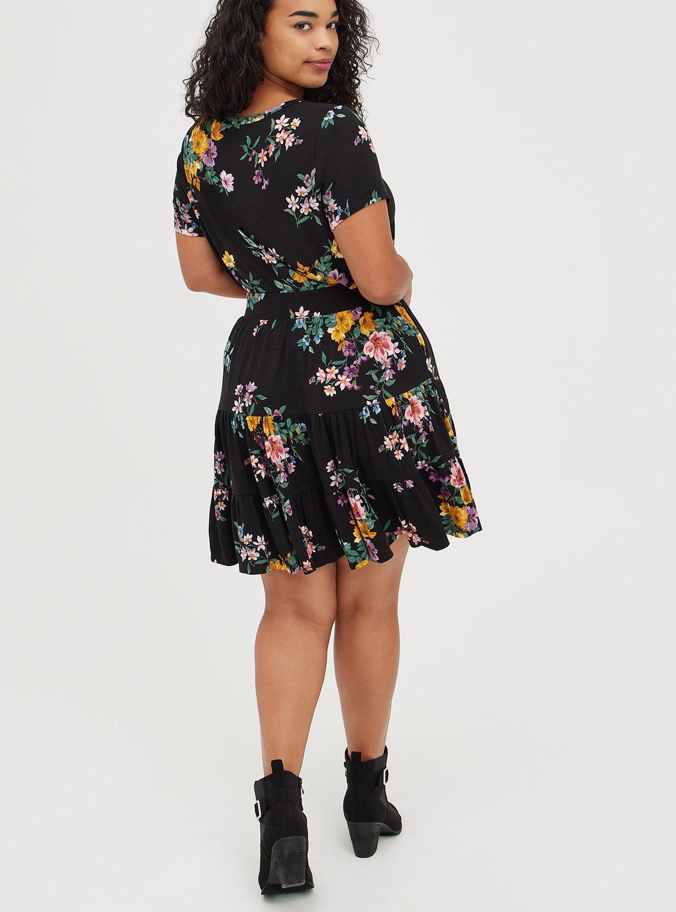 Plus Size Tiered Crop Top + Mini Skirt Set - Super Soft Floral Black, FLORAL BLACK, alternate