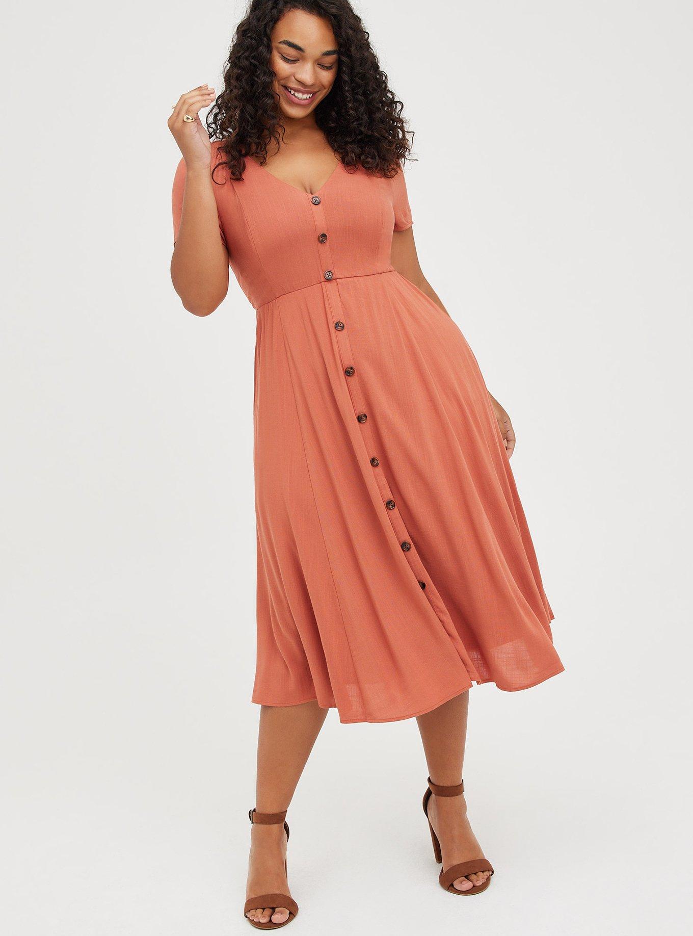Plus Size Midi Lenny Button Front Dress Torrid