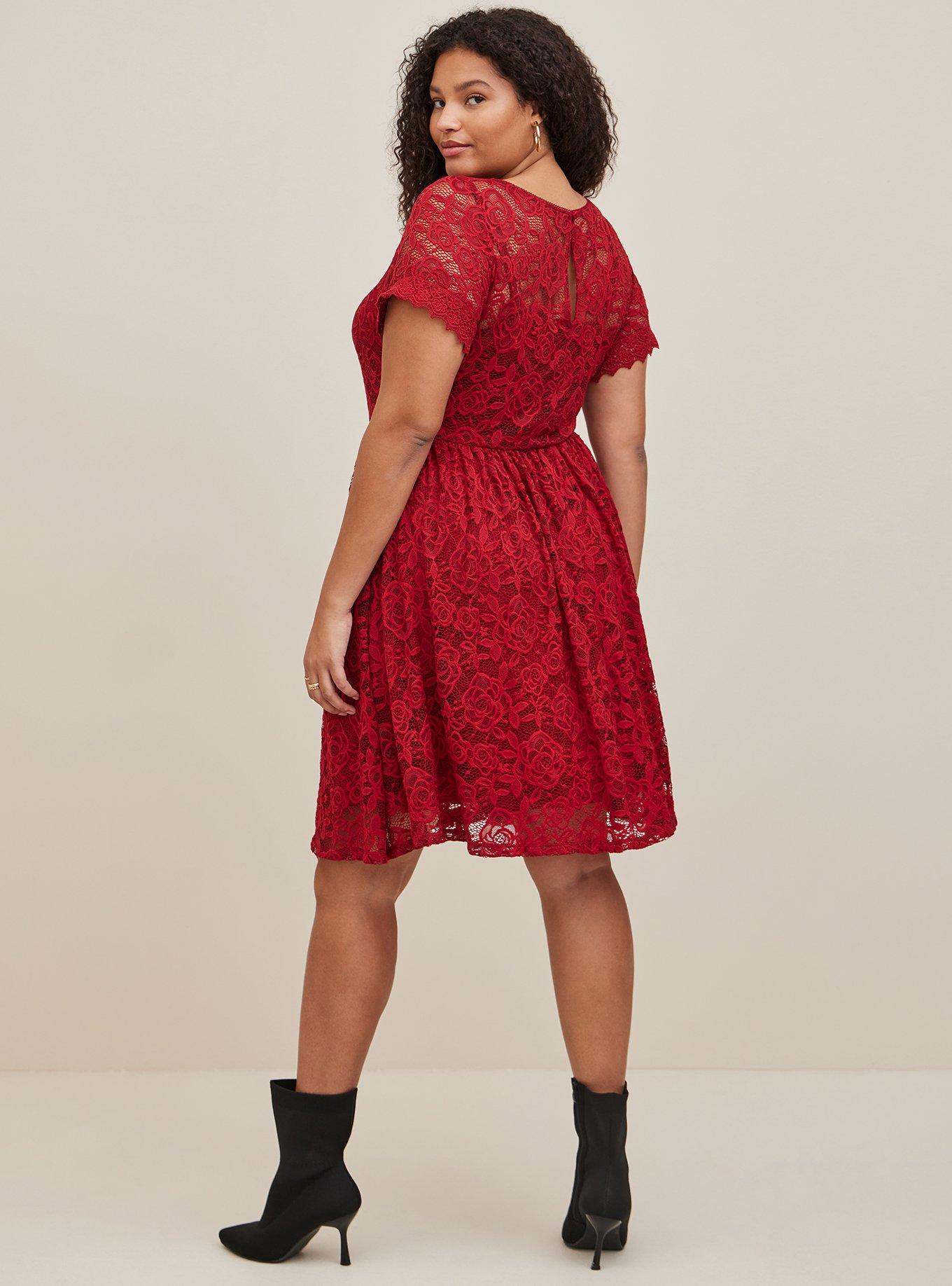 Torrid Plus Mini High Neck Skater Swing Red Lace Dress 4X