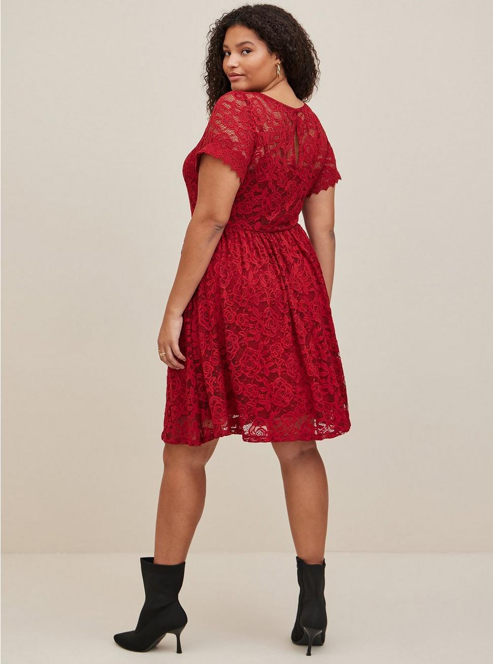 Mini Lace Skater Dress, RED, alternate