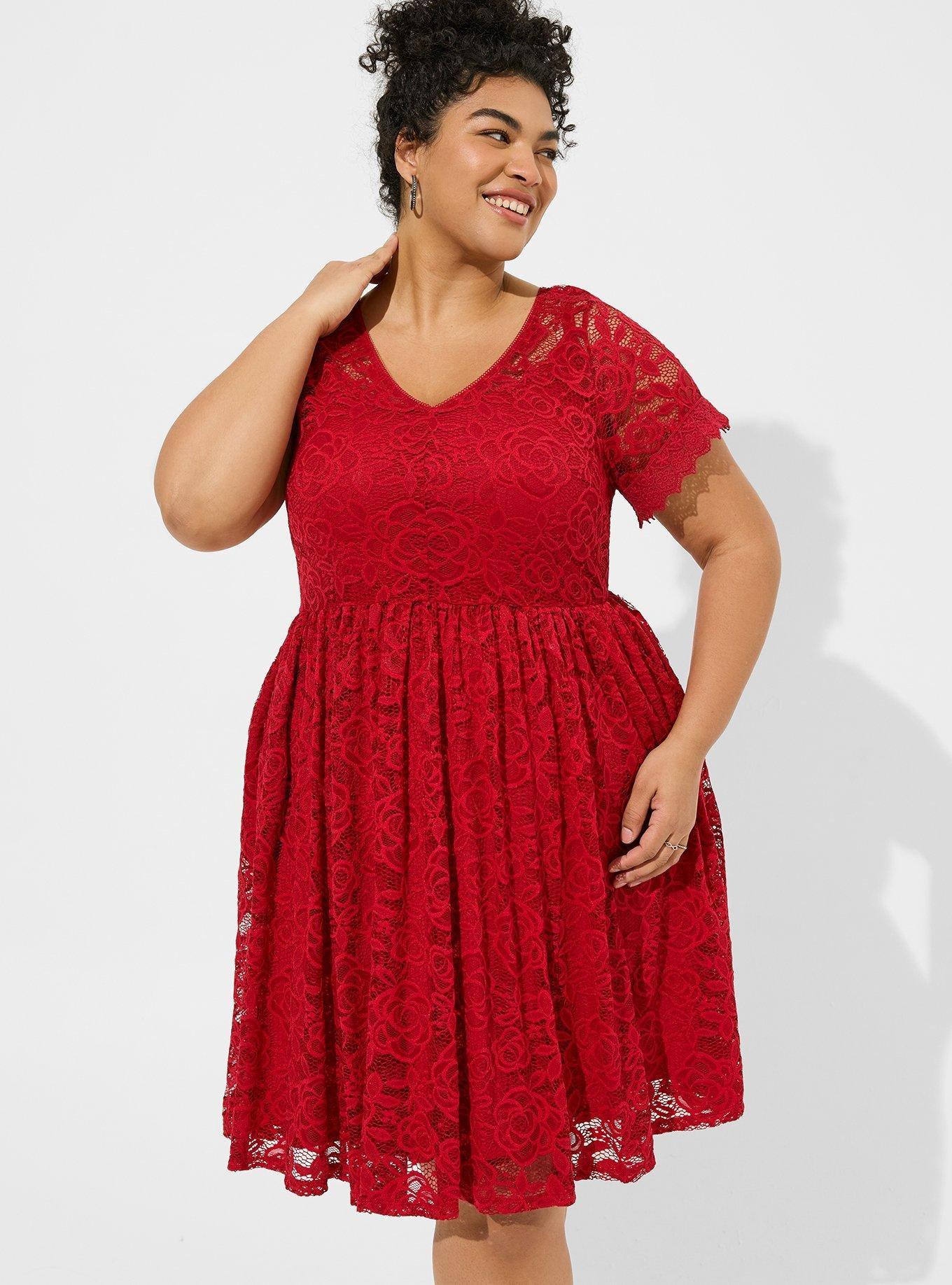 Red lace skater dress on sale