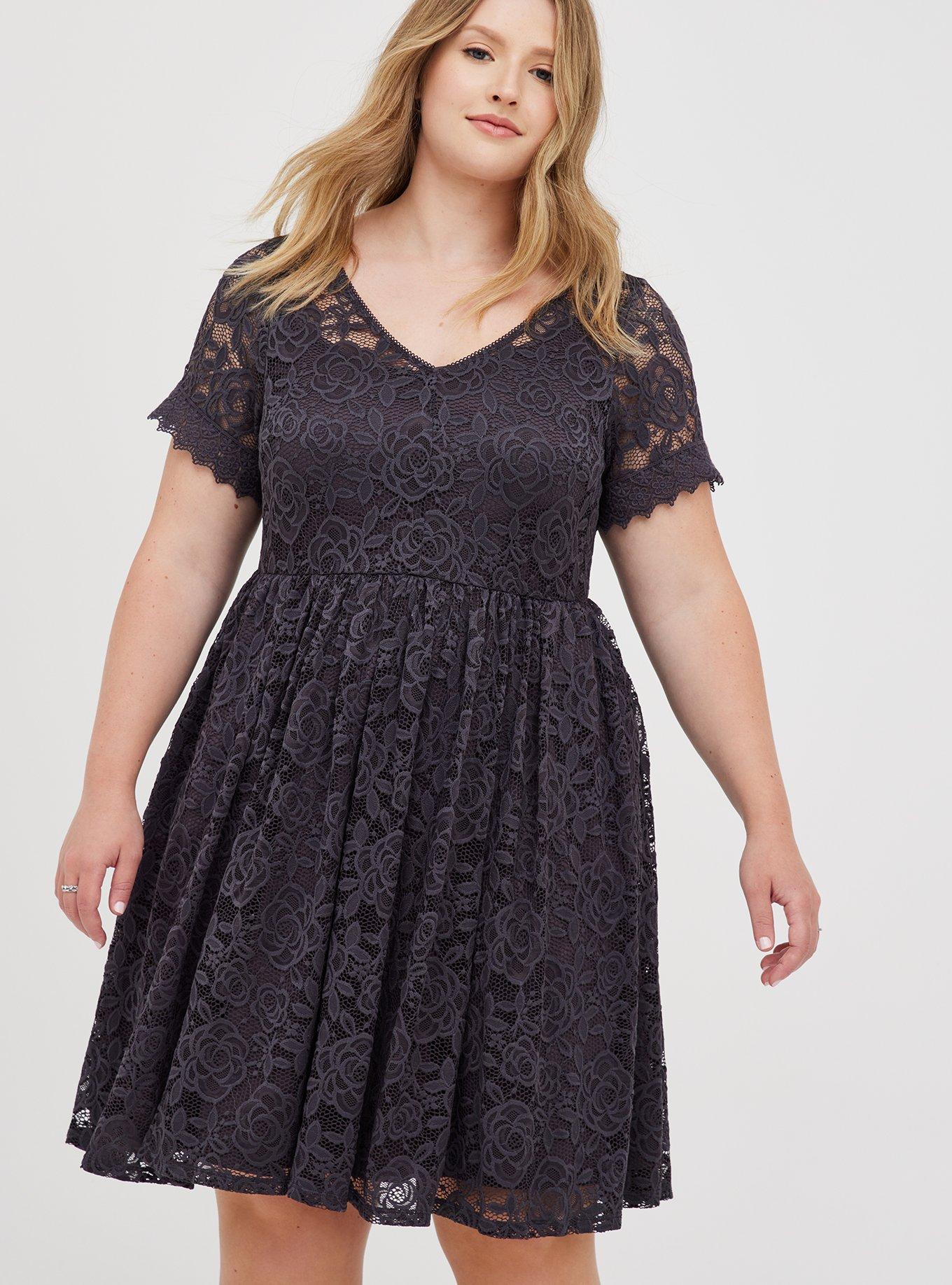 Plus Size - Black Lace Skater Dress - Torrid