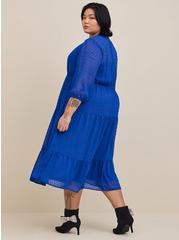 Plus Size Maxi Chiffon Clip Dot Pleated Dress, BLUE, alternate
