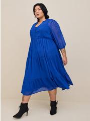 Maxi Chiffon Clip Dot Pleated Dress, BLUE, alternate