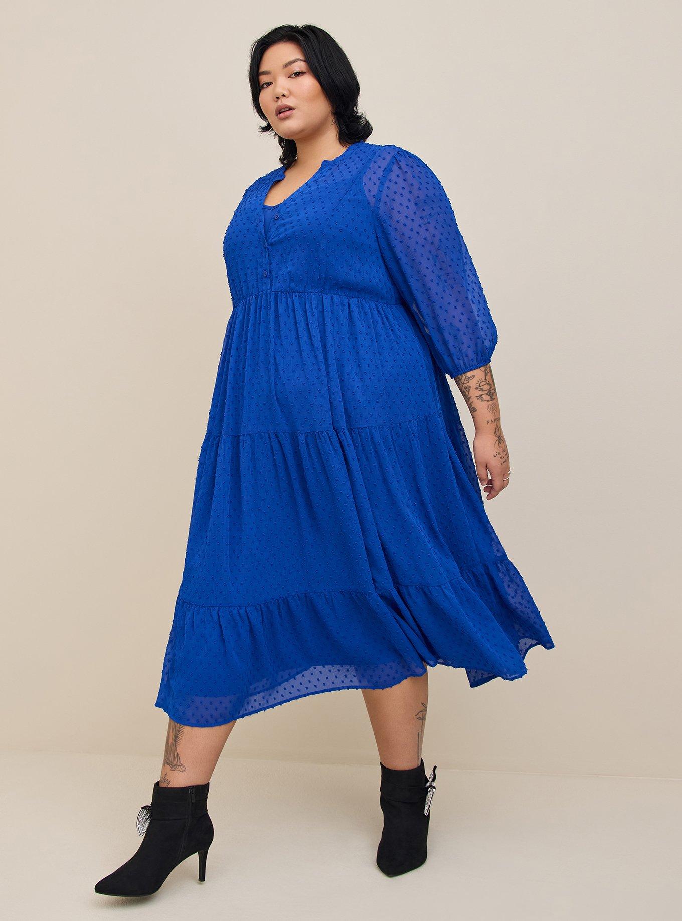Plus Size Maxi Chiffon Clip Dot Pleated Dress Torrid