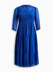 Maxi Chiffon Clip Dot Pleated Dress, BLUE, hi-res