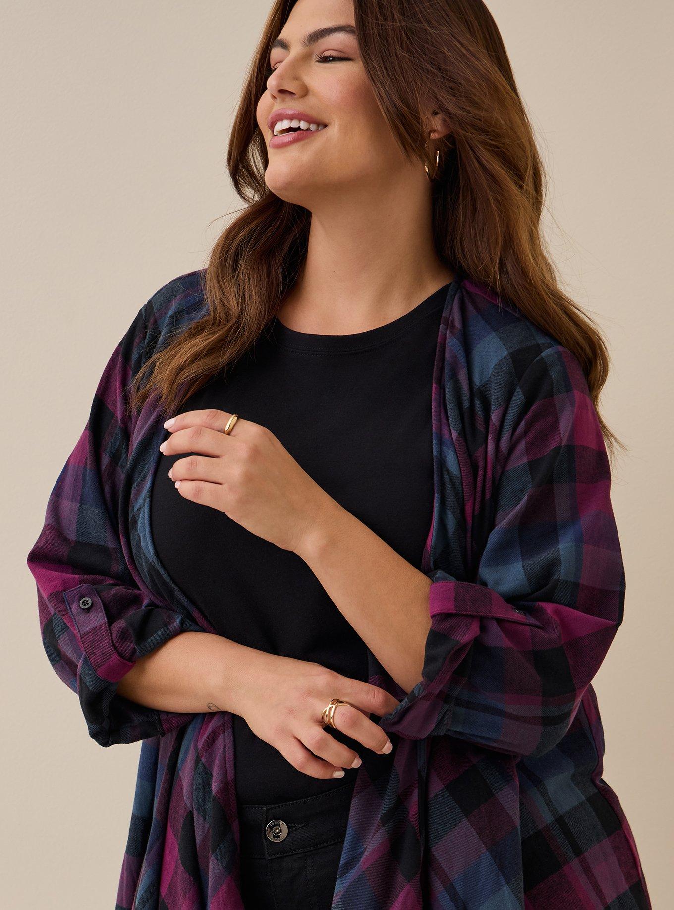 Plus Size Flannel Drape Fringe Hem 3rd Piece, PLAID RED, alternate