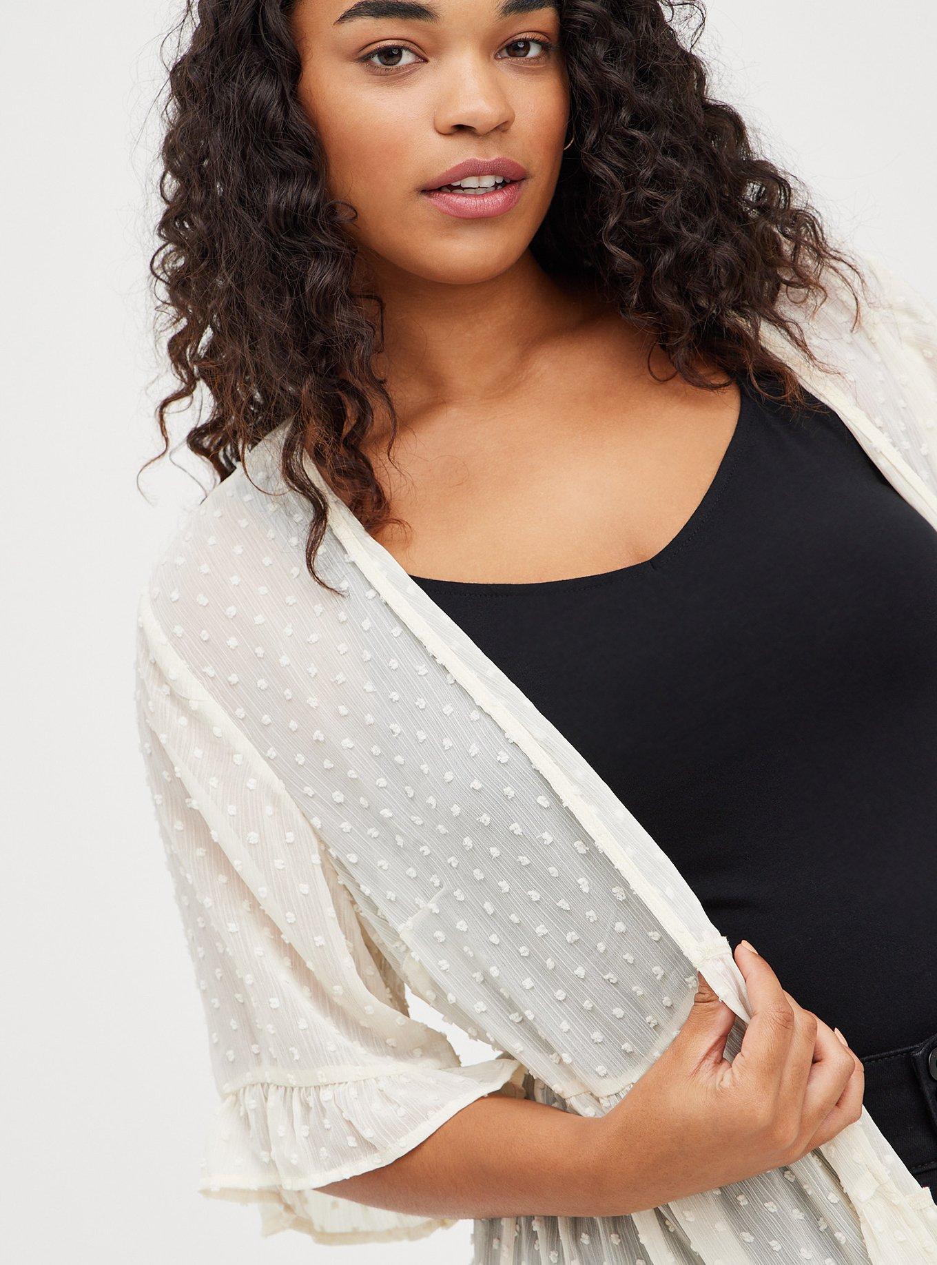 Plus Size Tiered Ruffle Kimono - Clip Dot Cream, BIRCH, alternate