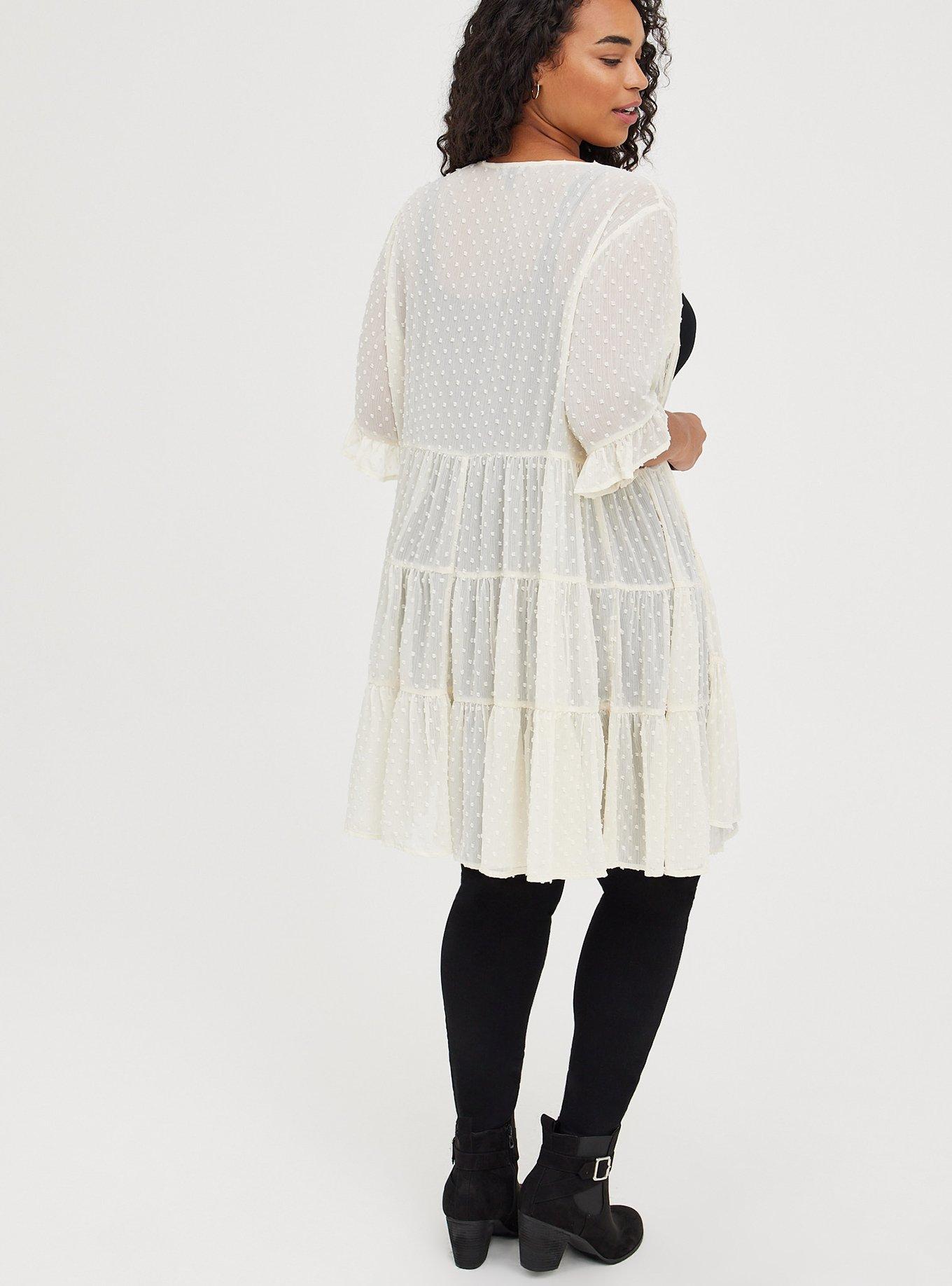 Plus Size Tiered Ruffle Kimono - Clip Dot Cream, BIRCH, alternate