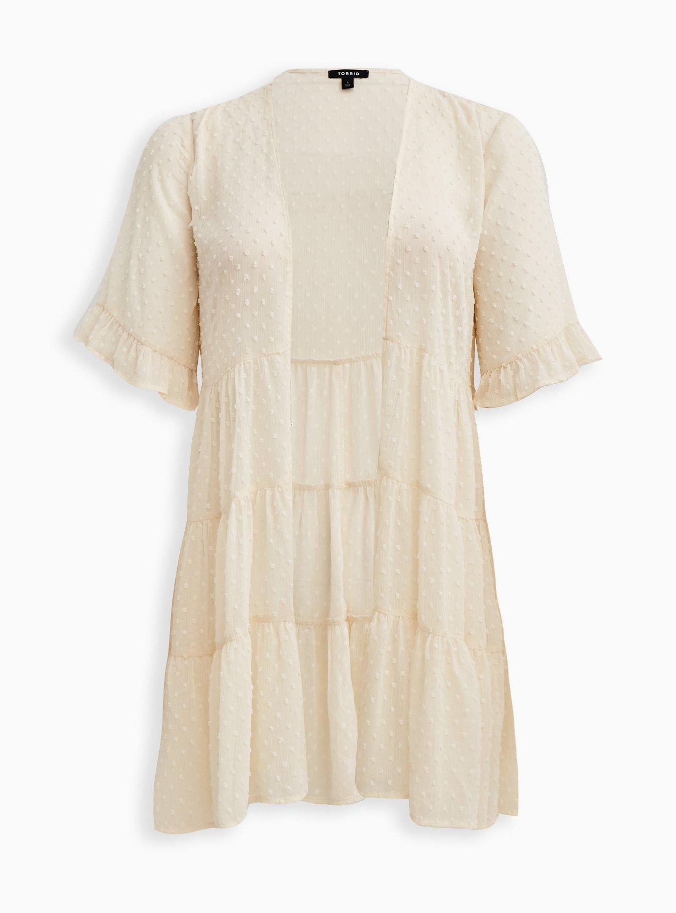 Plus Size Tiered Ruffle Kimono - Clip Dot Cream, BIRCH, hi-res