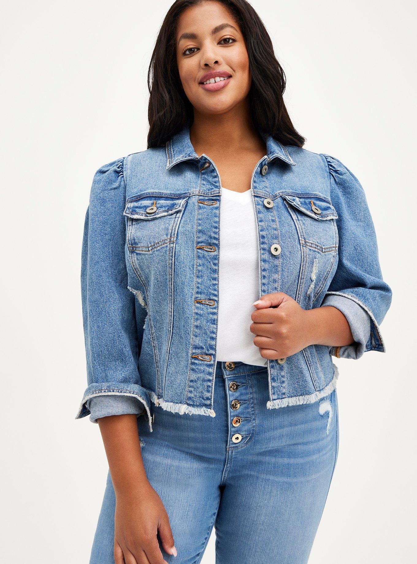 Plus puff sleeve store denim jacket