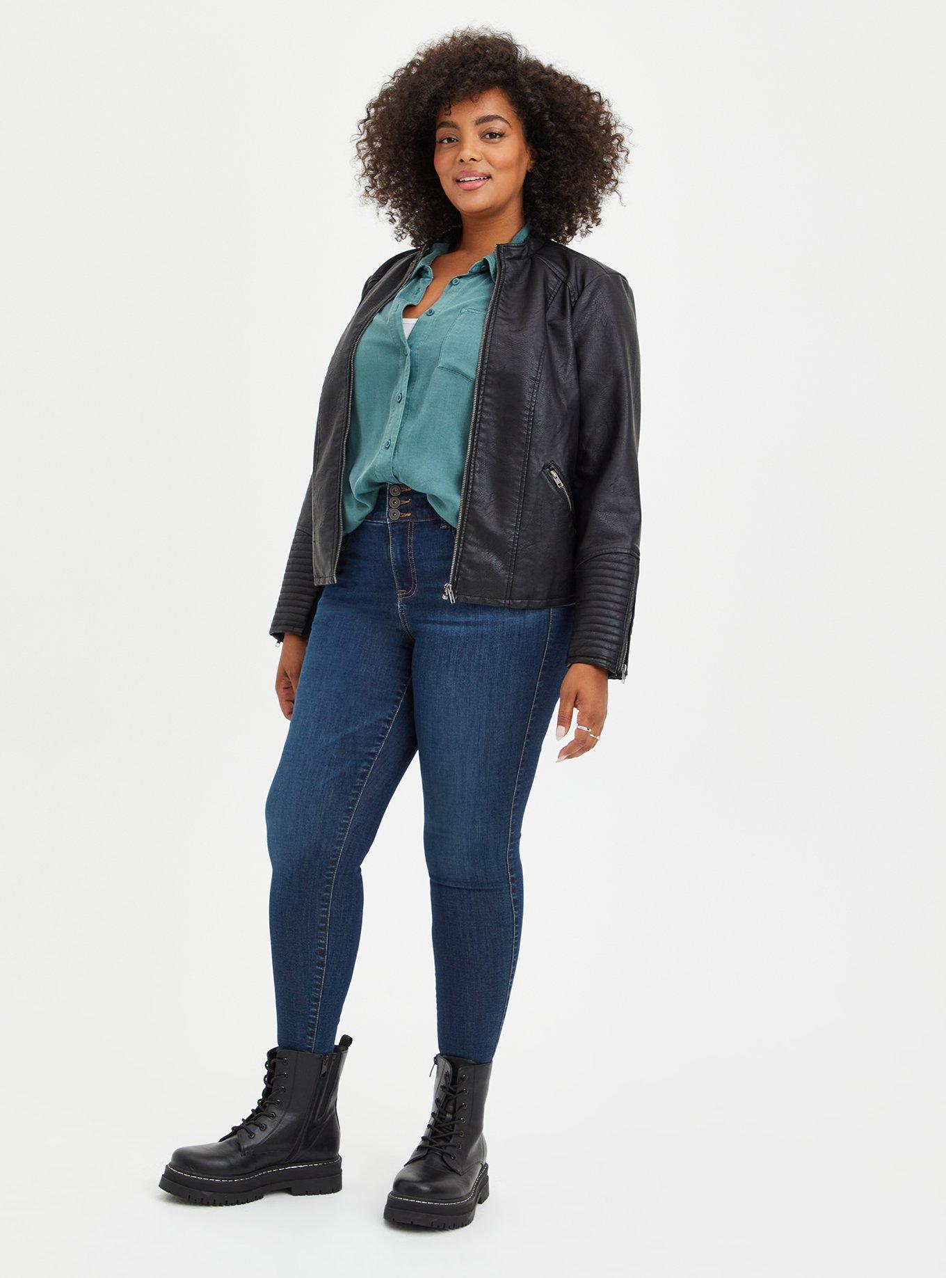 Plus Size Button Down - Soft Stretch Challis Green, SILVER PINE, alternate