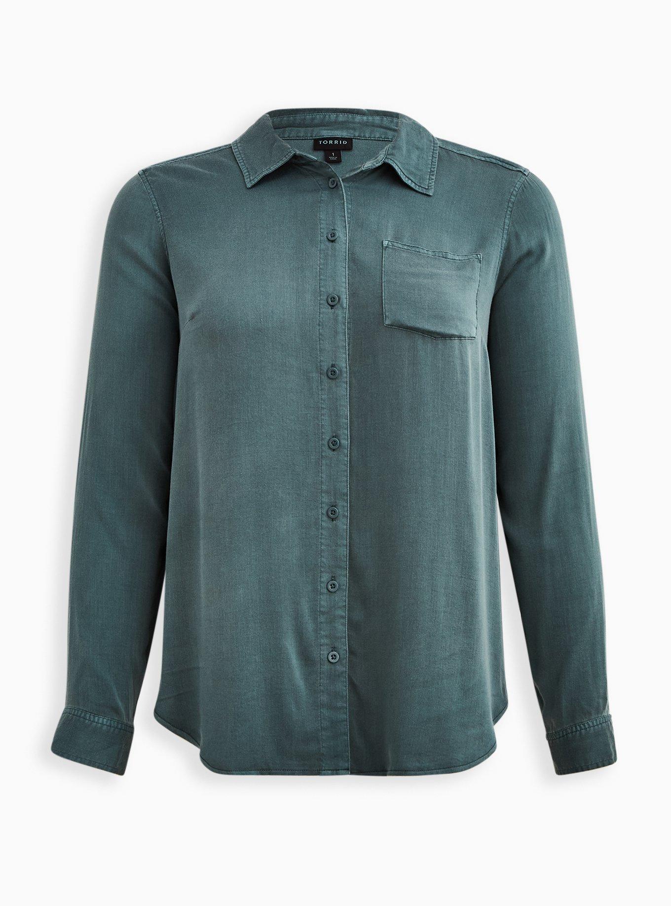 Plus Size Button Down - Soft Stretch Challis Green, SILVER PINE, hi-res