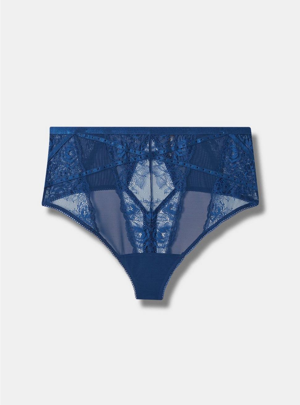 Strappy Studded Lace Thong Panty, ESTATE BLUE, hi-res