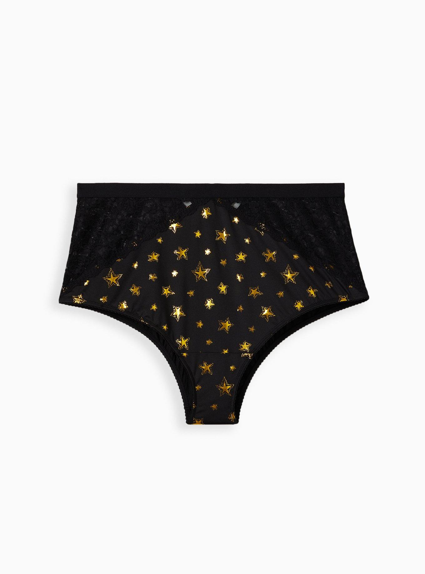 Plus Size Microfiber And Lace High-Rise Cheeky Panty, HALO BLACK STAR, hi-res