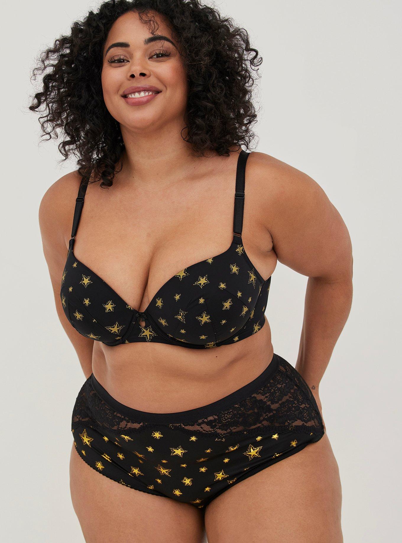Plus Size Microfiber And Lace High-Rise Cheeky Panty, HALO BLACK STAR, hi-res
