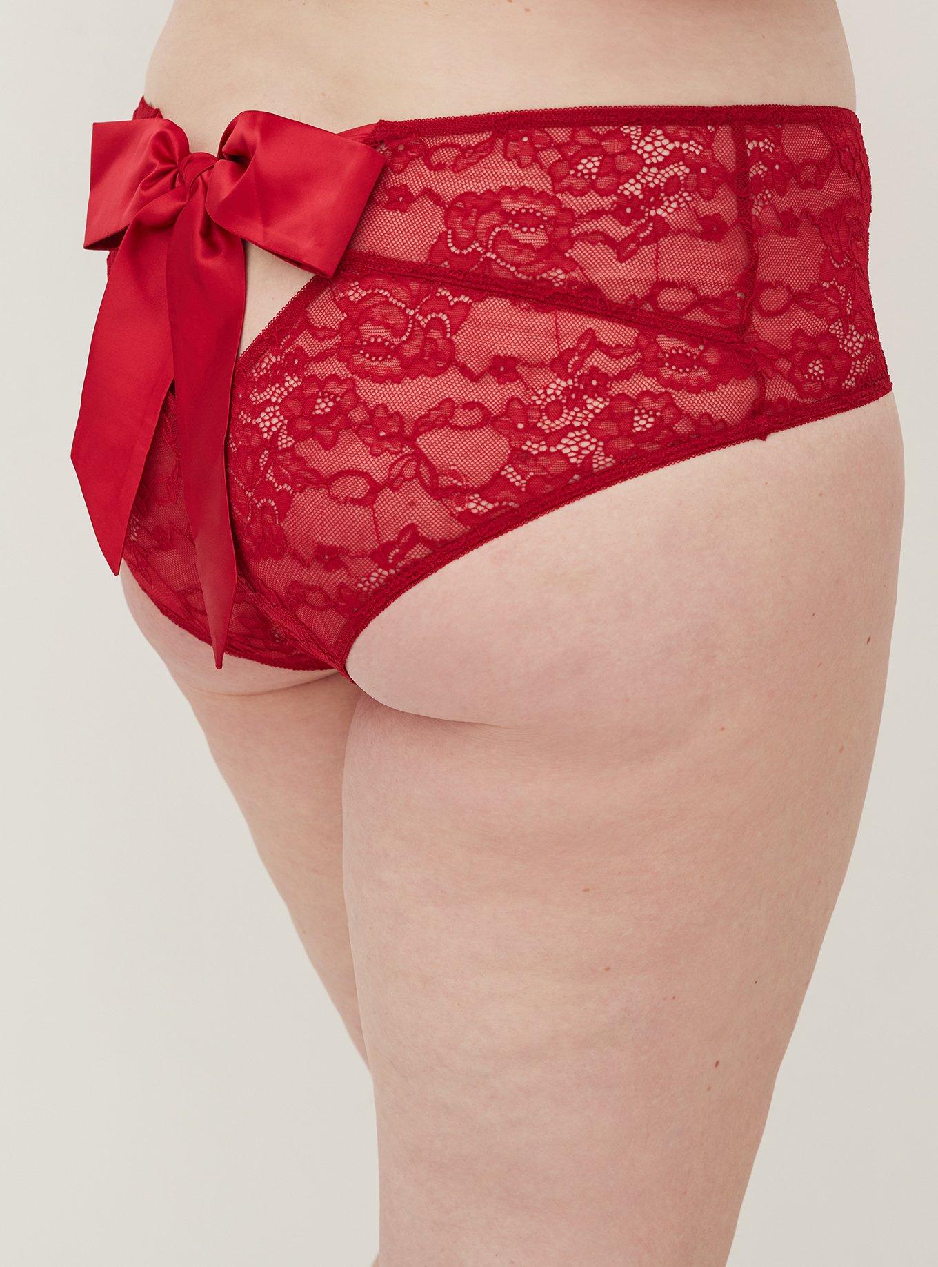 Plus Size - Open Back Cheeky Panty - Satin & Lace Bow Red - Torrid