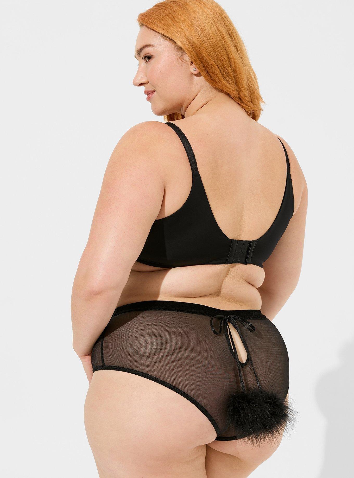 Marabou Cut Out Cheeky Panty - Mesh Black, RICH BLACK, hi-res