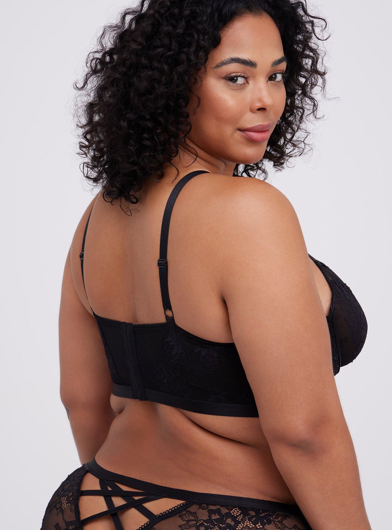 Strappy Studded Lace Underwire Bra, RICH BLACK, alternate