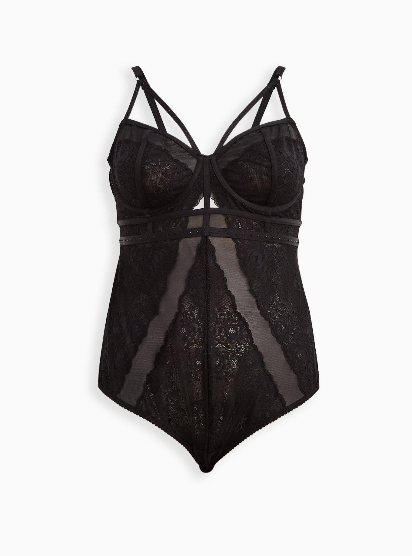 Strappy Studded Lace Bodysuit, , hi-res