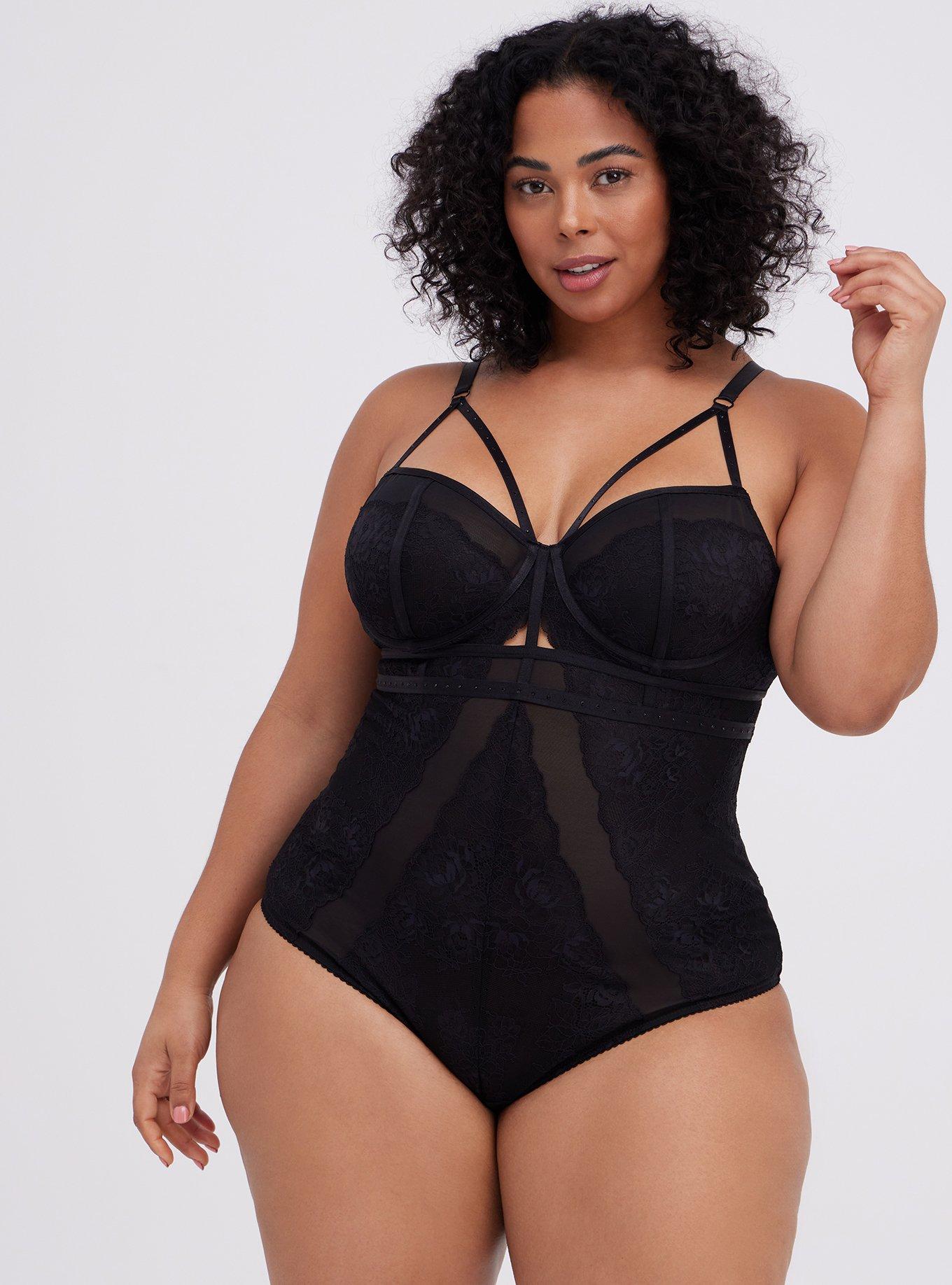 Strappy Studded Lace Bodysuit, , hi-res