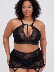 Strappy Studded Lace Wire-Free Bralette, RICH BLACK, hi-res