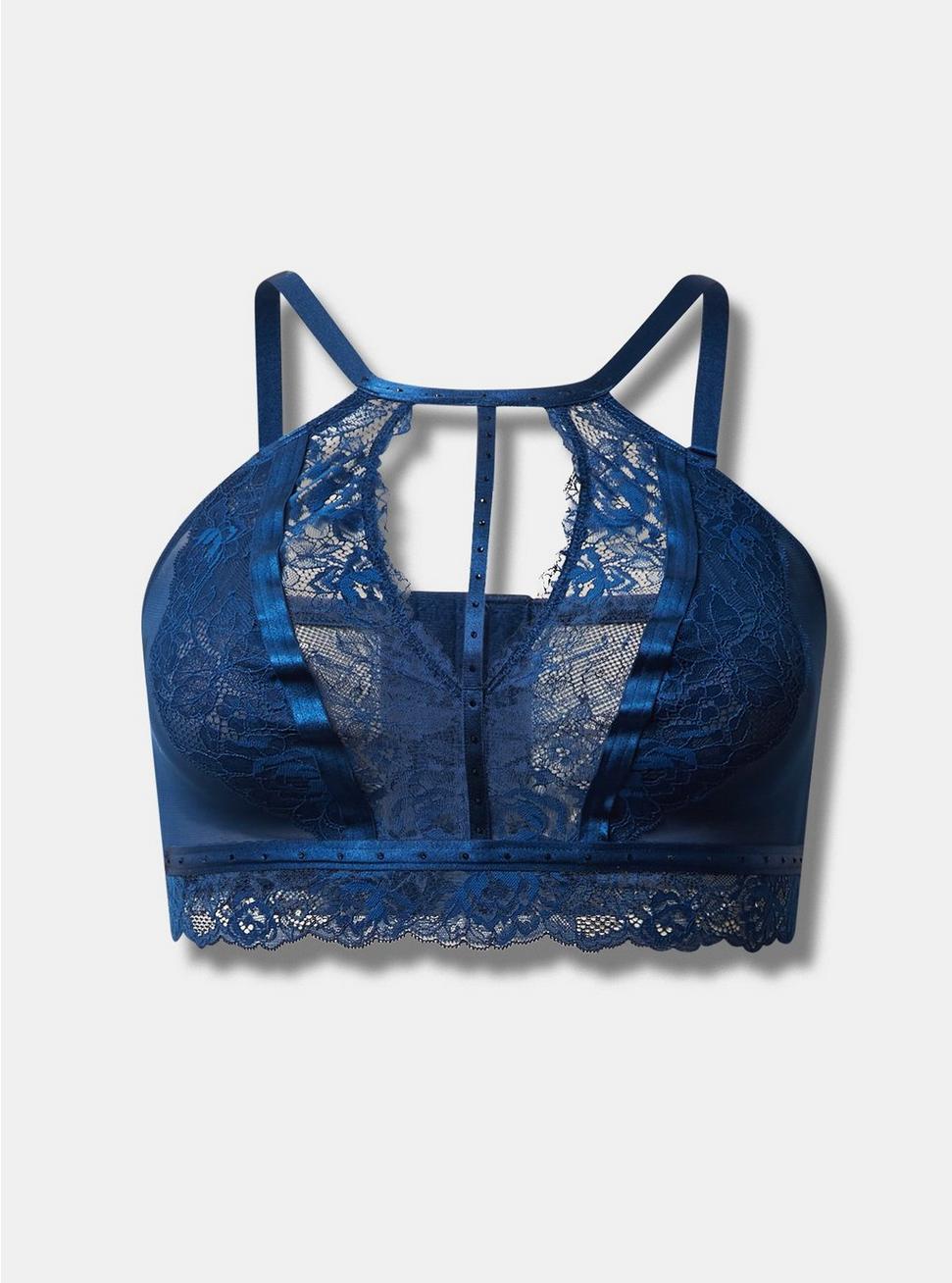 Strappy Studded Lace Wire-Free Bralette, ESTATE BLUE, hi-res