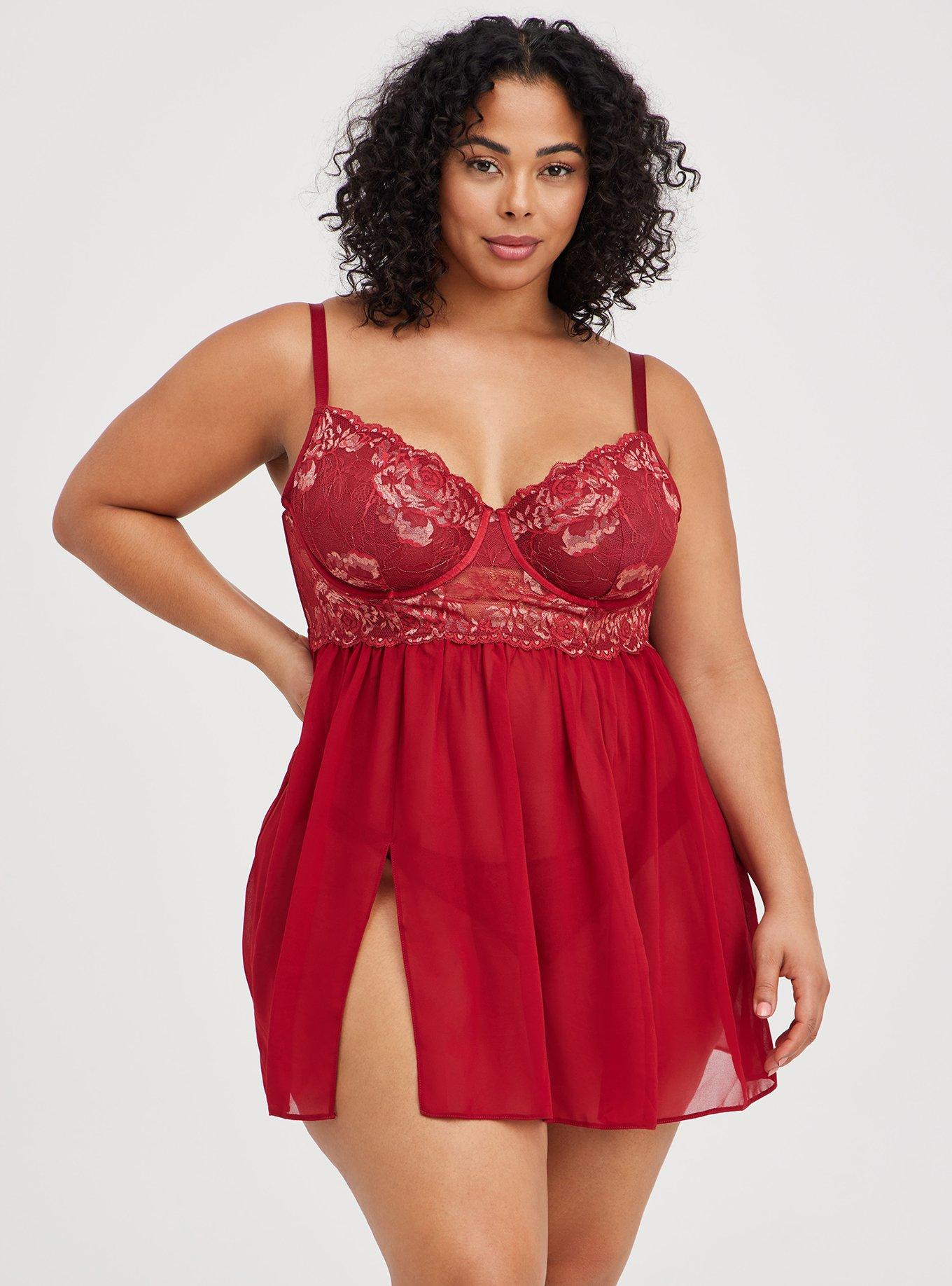 Plus Size - Underwire Thong Bodysuit - Lace Red & Gold - Torrid