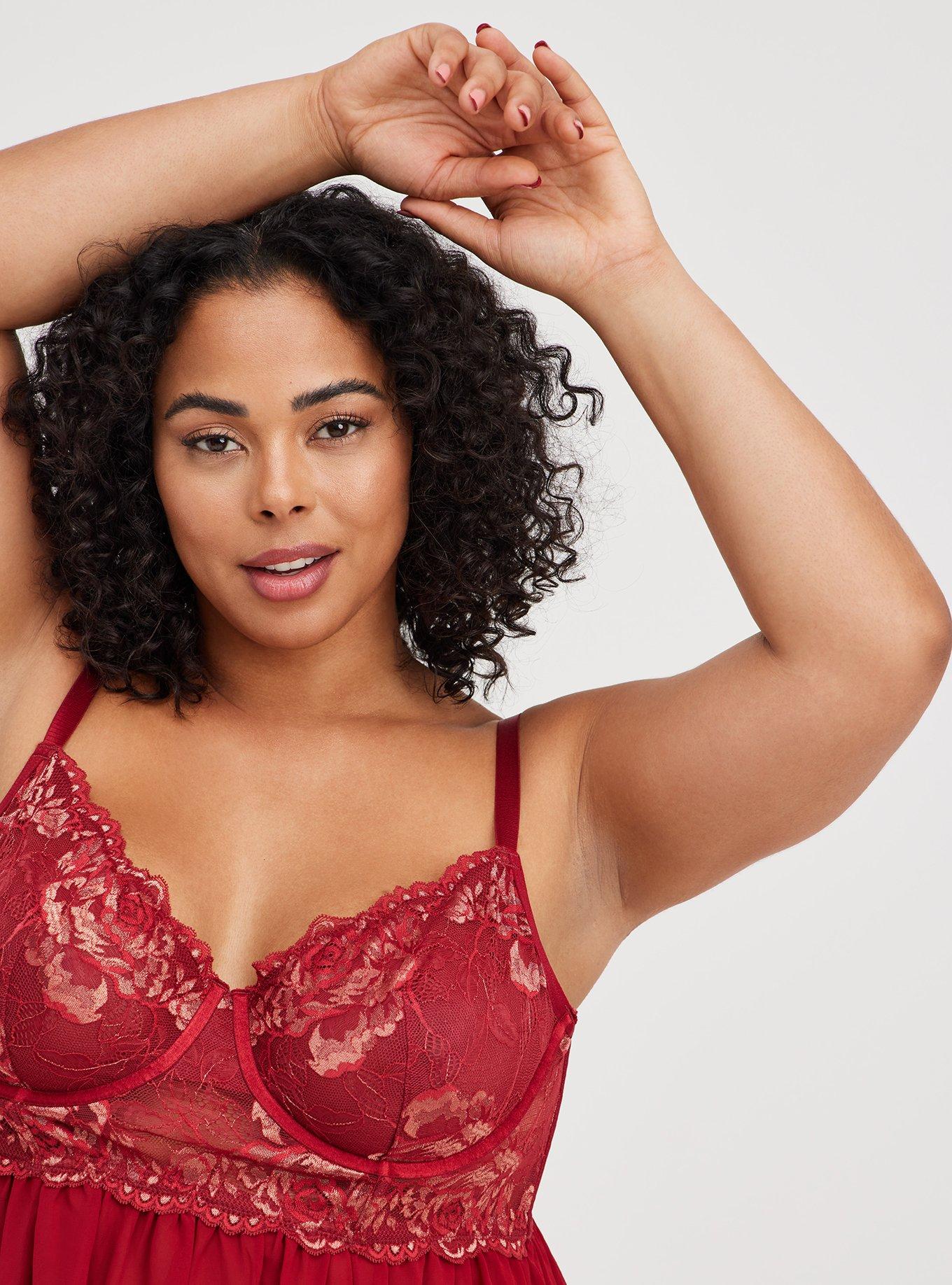 Plus Size - Underwire Thong Bodysuit - Lace Red & Gold - Torrid