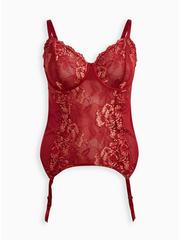 Plus Size Underwire Bustier - Lace Red & Gold, BIKING RED, hi-res