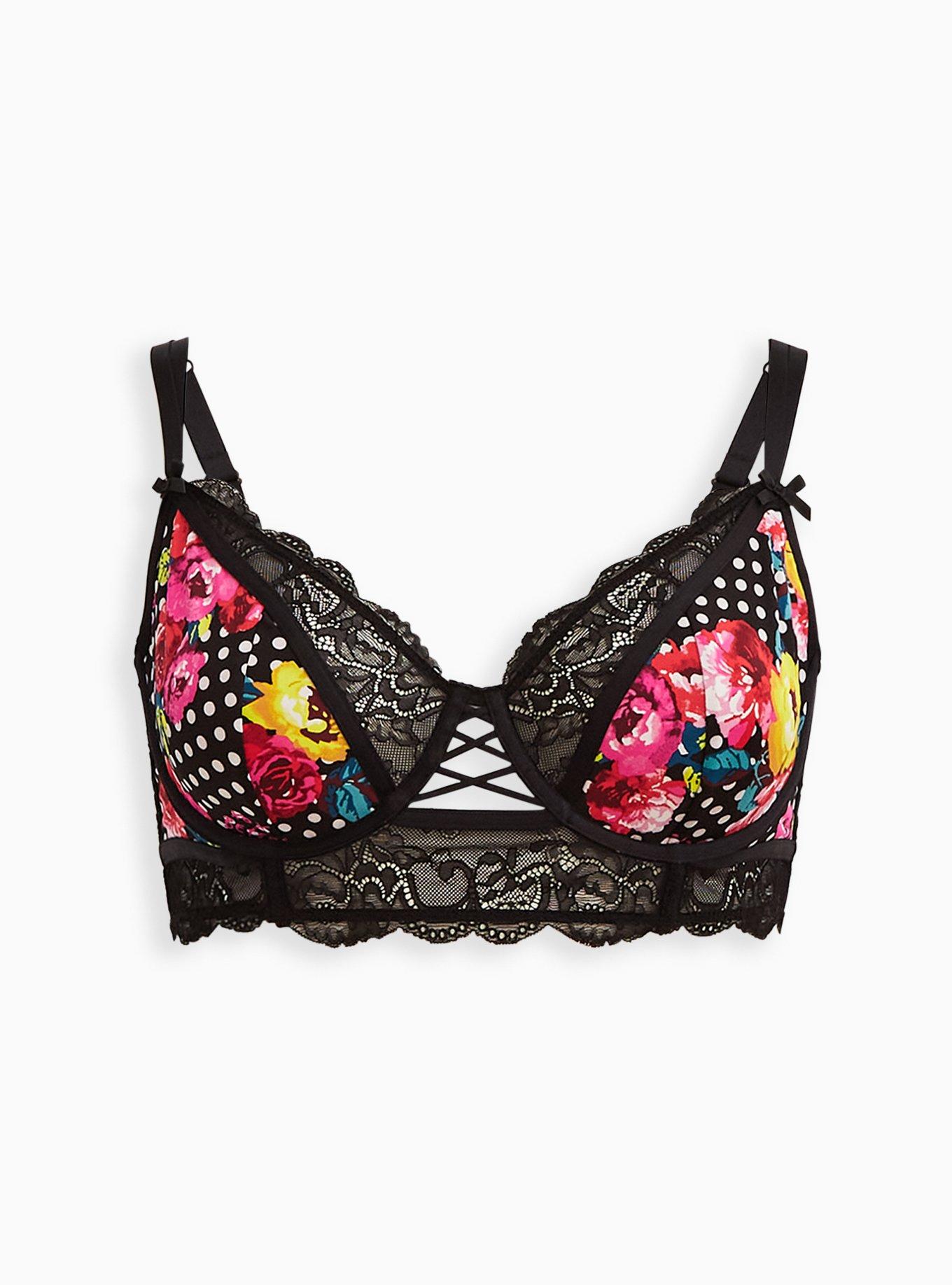 Plus Size - Black & Pink Heart Embroidered Underwire Longline Bralette -  Torrid