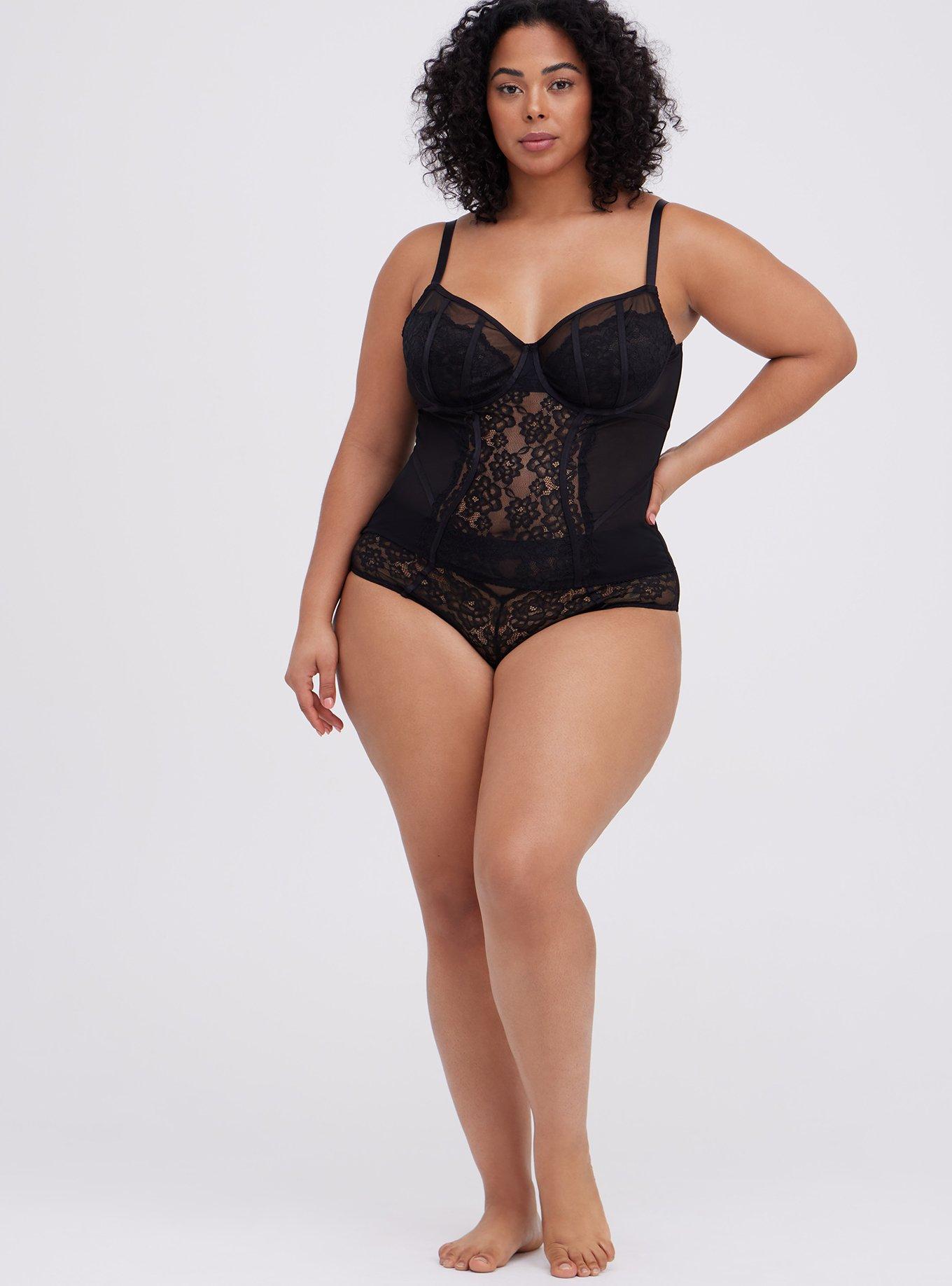 Unlined Underwire Bustier - Lace & Mesh Black, RICH BLACK, alternate