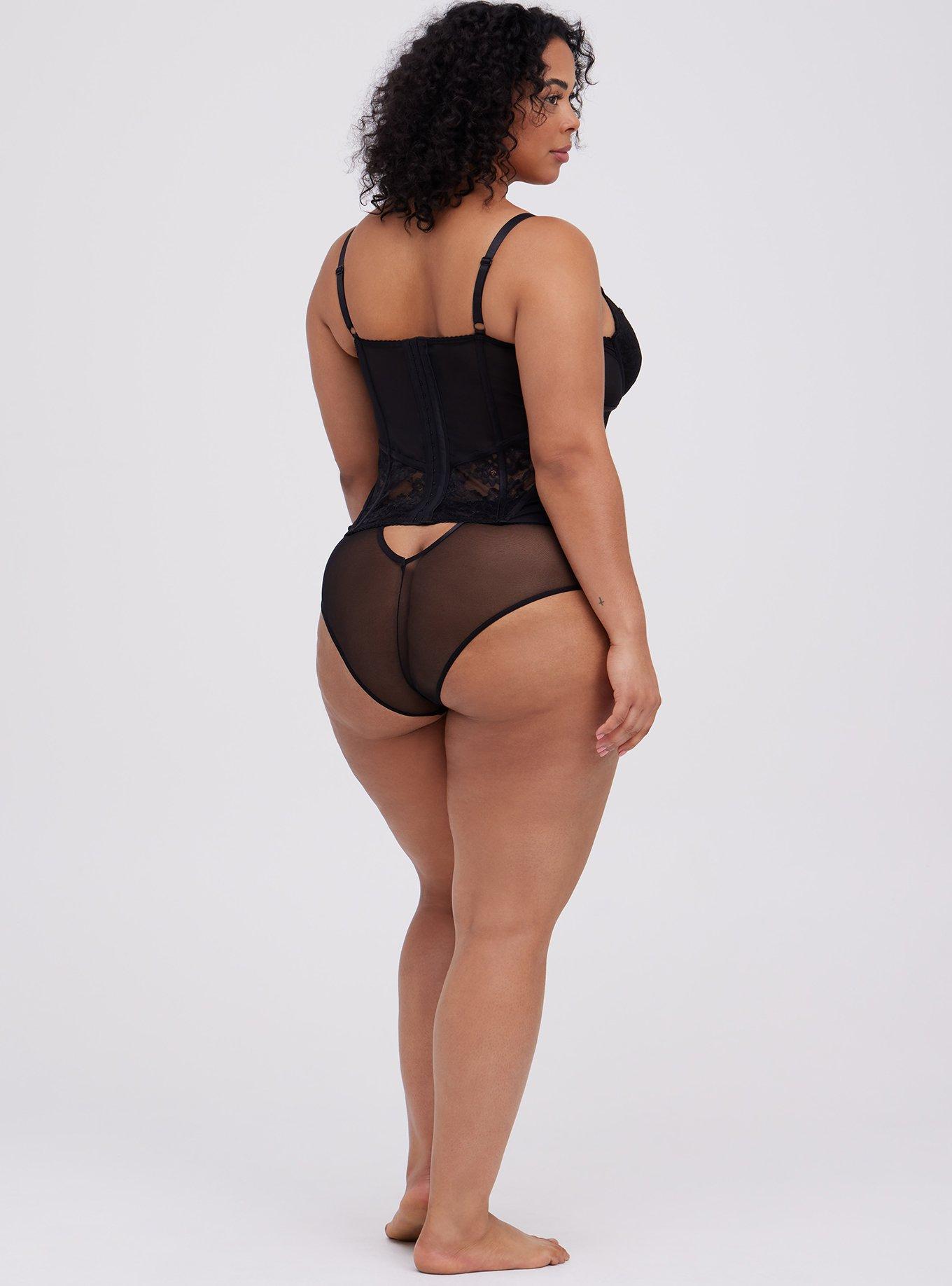 Unlined Underwire Bustier - Lace & Mesh Black, RICH BLACK, alternate