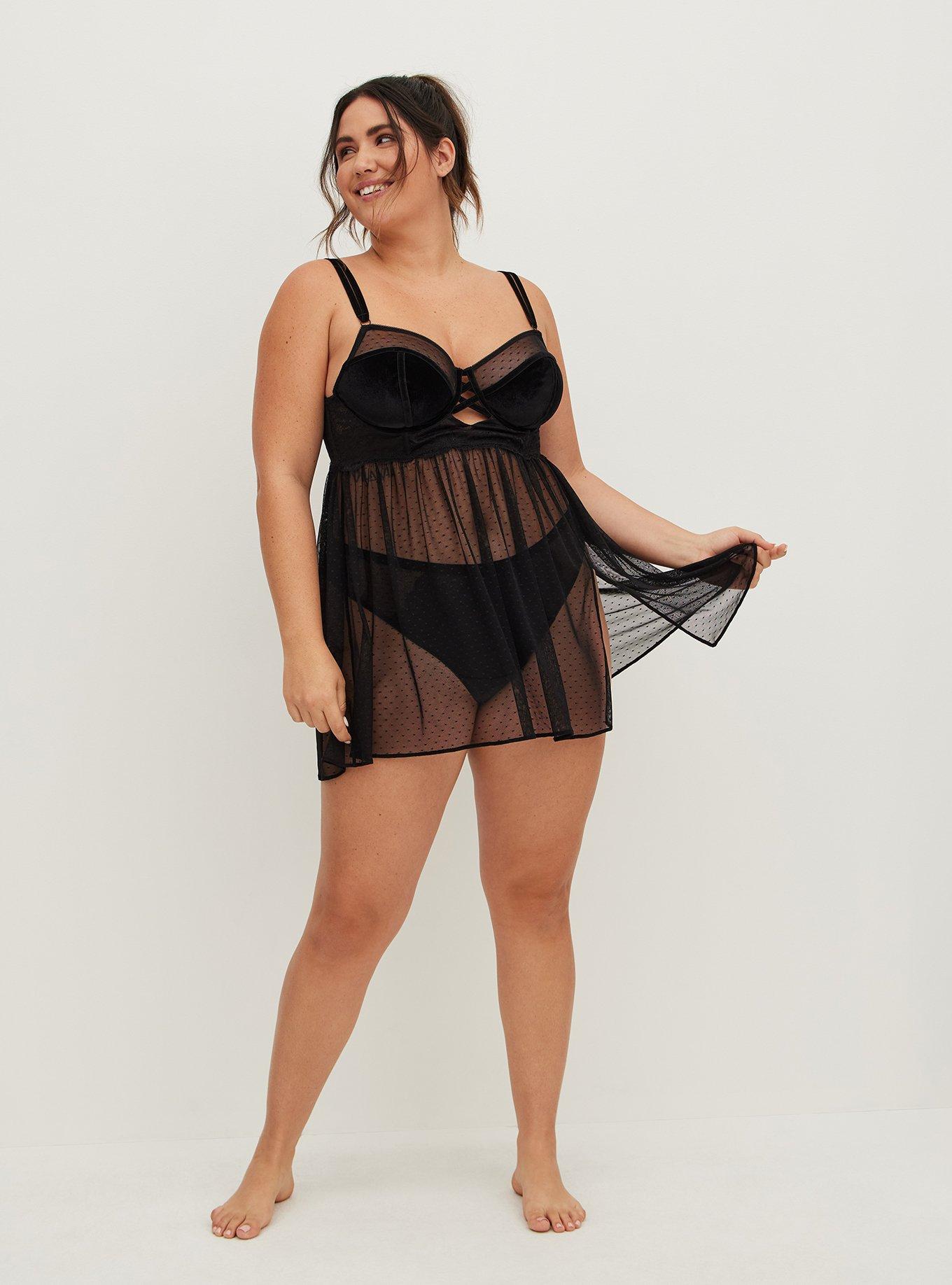 Velour And Lace Babydoll, , alternate