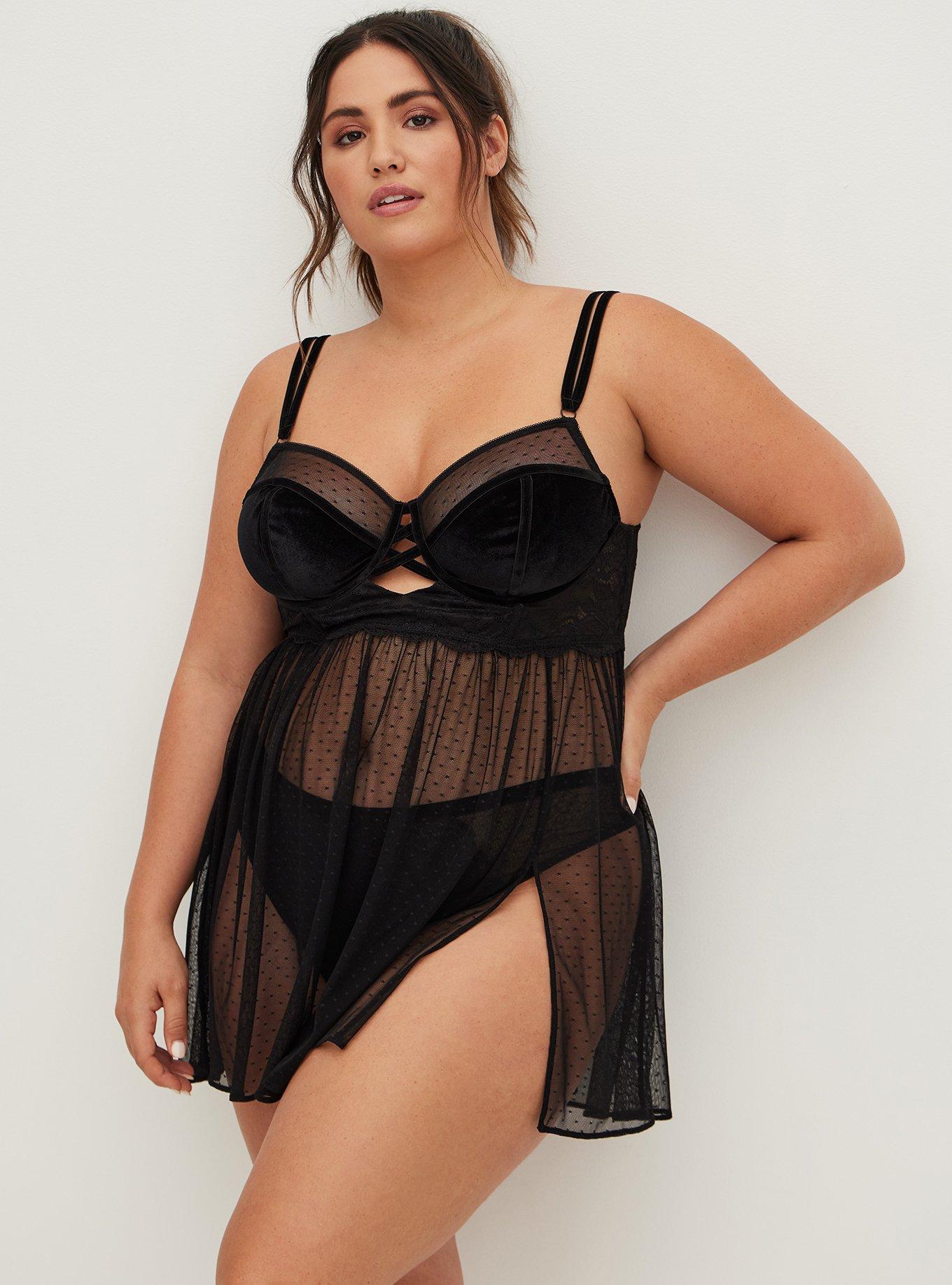 Velour And Lace Babydoll, , hi-res