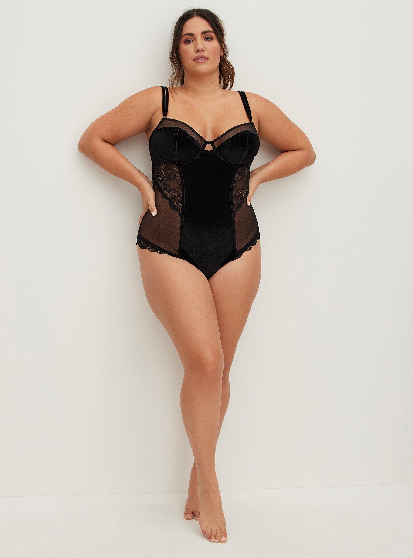 Velour And Lace Bodysuit, RICH BLACK, alternate