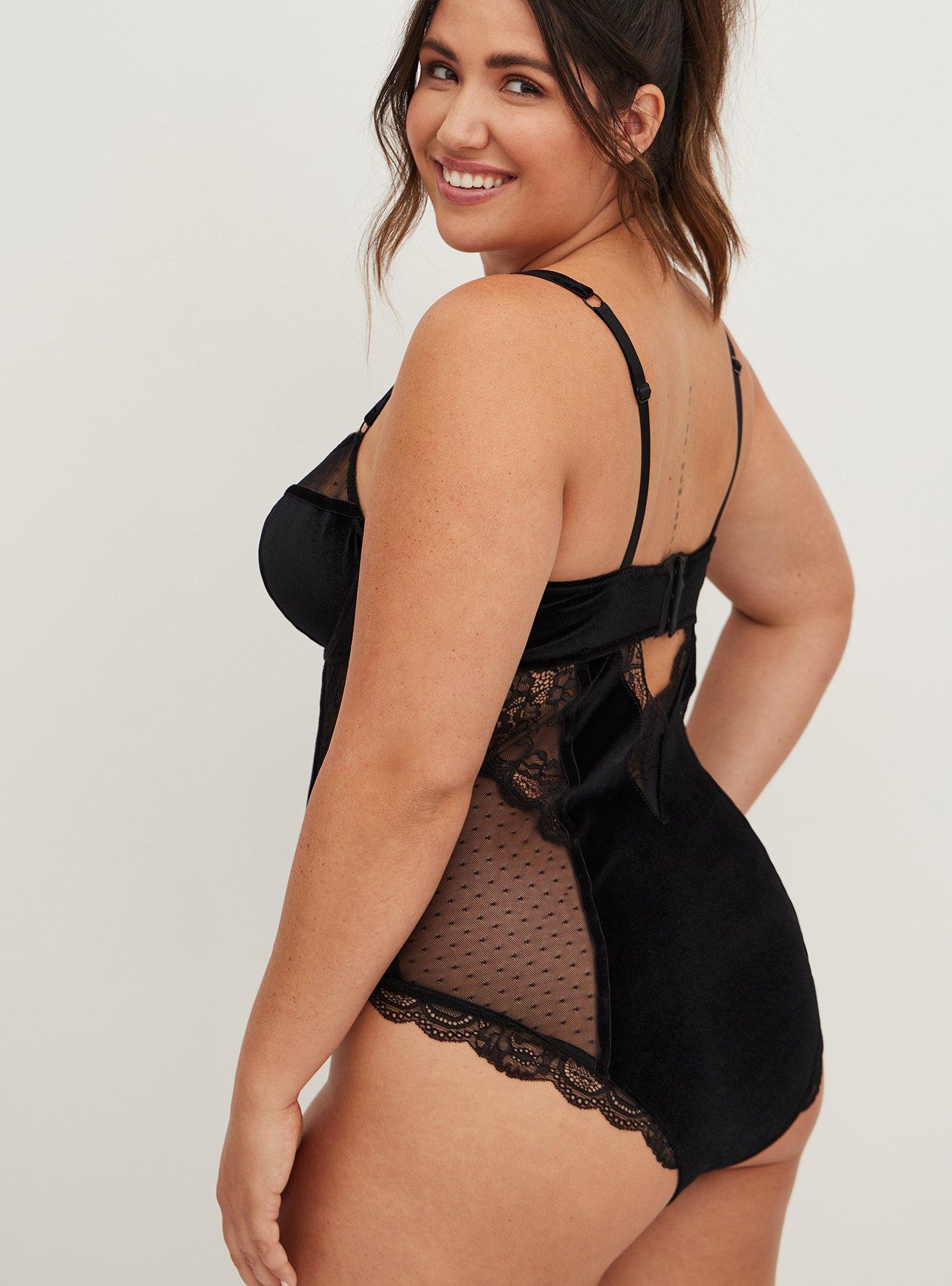 Velour And Lace Bodysuit, RICH BLACK, alternate