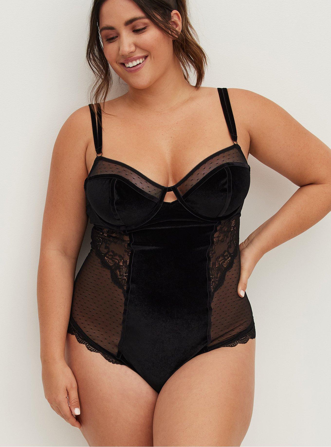 Velour And Lace Bodysuit, RICH BLACK, alternate