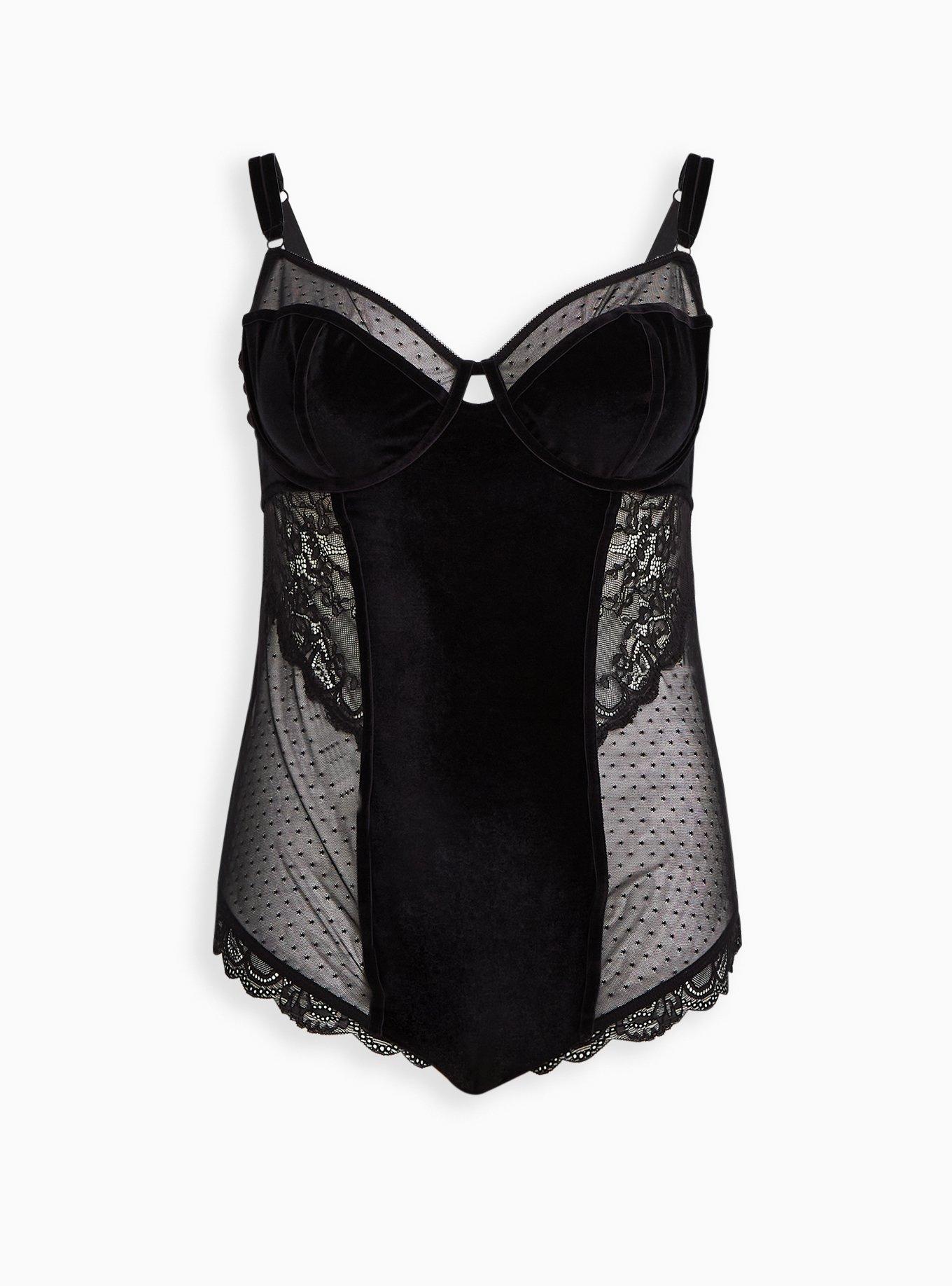 Love Triangle corset bodysuit in black lace